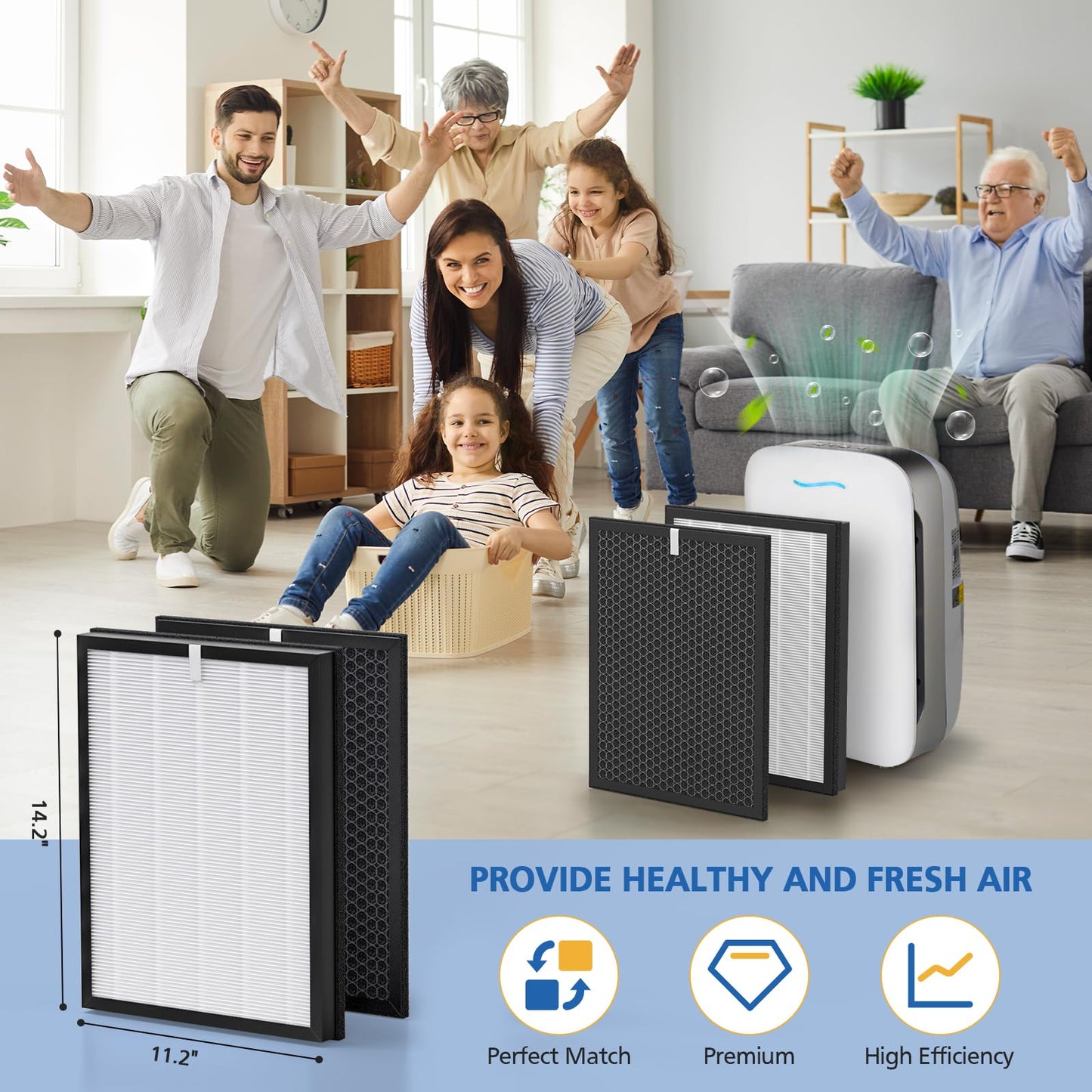 AP-B102 Replacement Filter Set Compatible with Alexapure Breeze AP-B102 and 3049 Air Purifier, 2 HEPA + 2 Carbon Filters, Replaces Part # AP-B103(HEPA Filter) and #AP-B104(Carbon Filter)