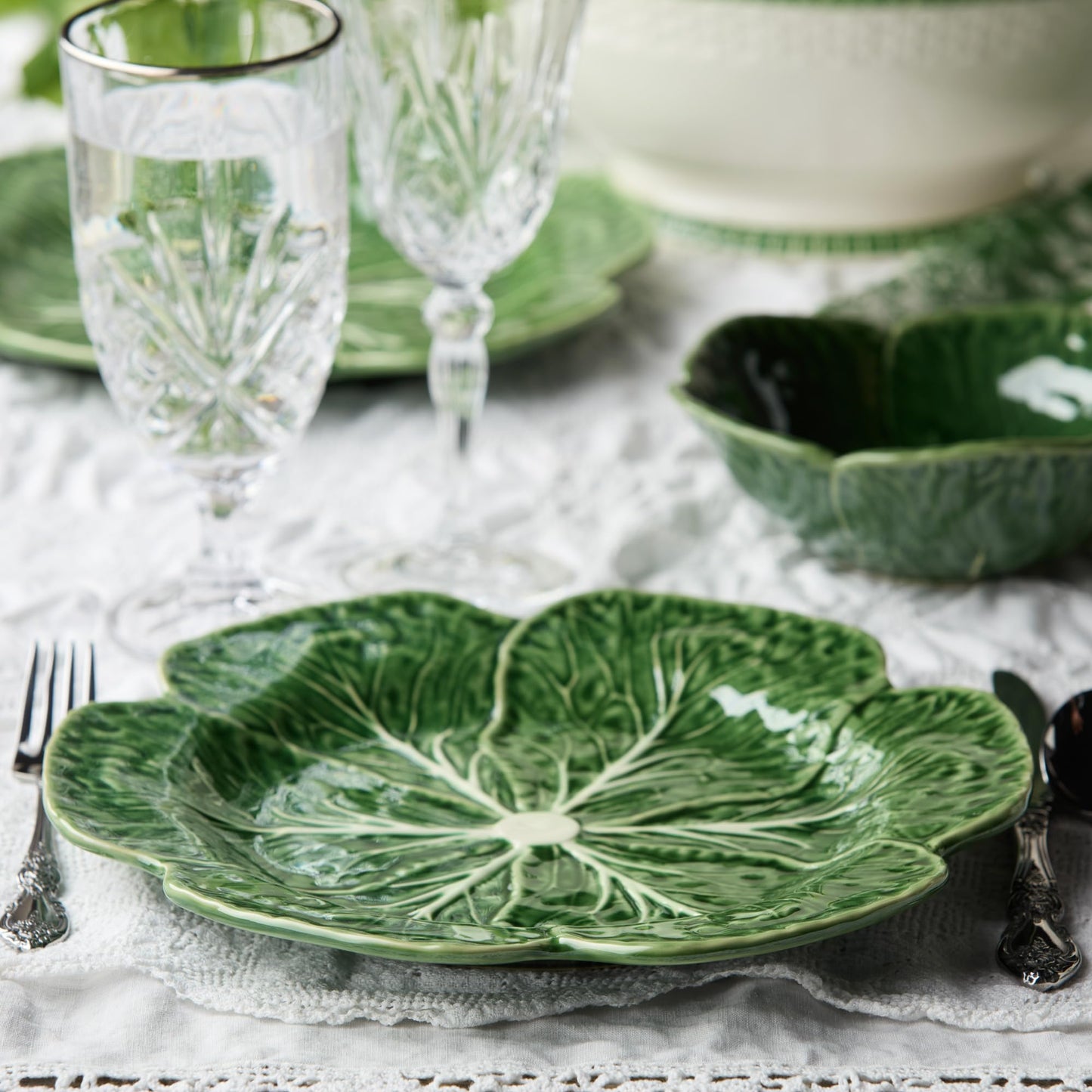 Le Jardin Cabbage 3D DINNER PLATES, SET OF FOUR -11" Sculpted Green Stoneware Leaf Plates – Seasonal Garden-Inspired Tableware for Spring & Summer Dining and Entertaining