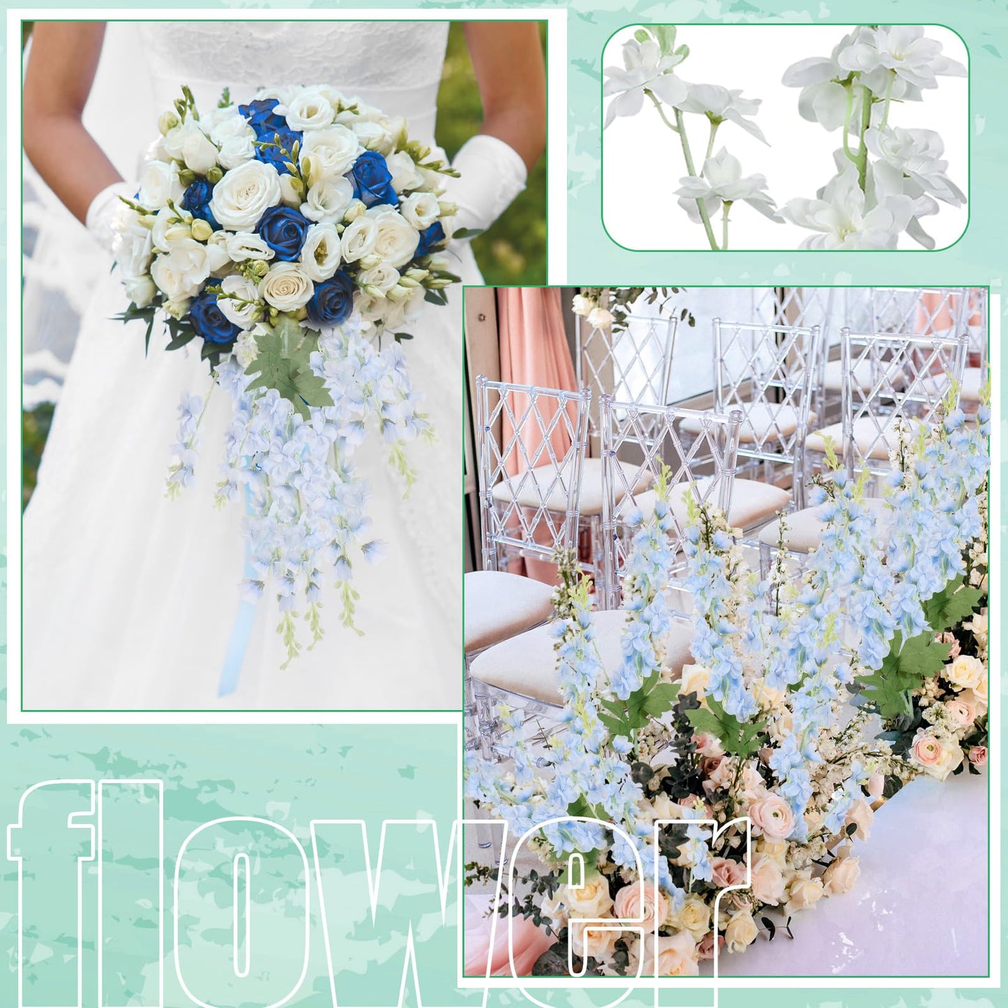 Thiccywoov 24 Pcs Delphinium Artificial Flower 35.4'' Long Larkspur Stem Silk Fake Faux Flowers Bulk for Tall Vase Floral Arrangements Home Centerpiece Table Wedding Decor (Blue)