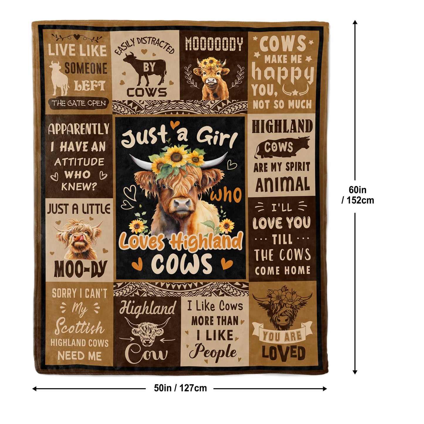 Qotuty Highland Cow Blanket, Highland Cow Gifts for Women, Cow Gifts for Women for Mothers Day/Birthday/Christmas Soft Throw Blanket 50"x60"