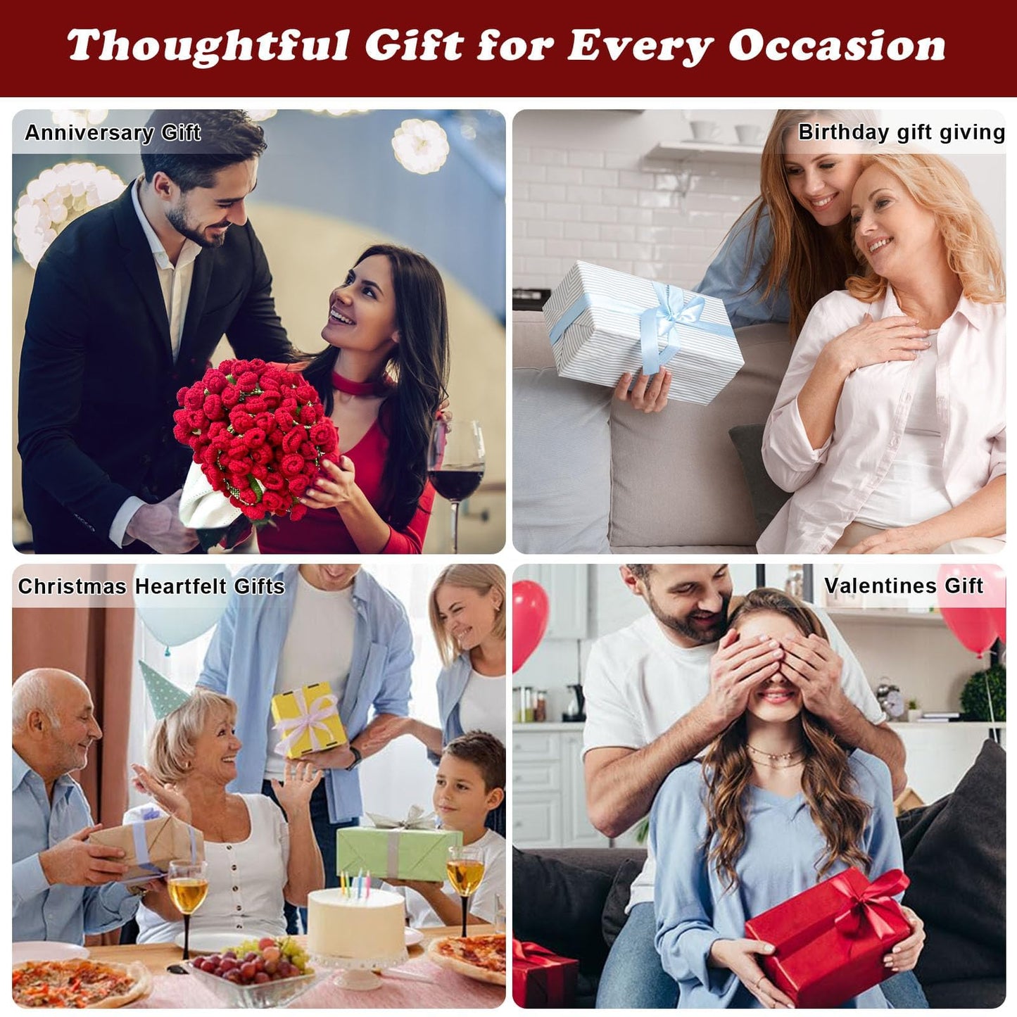 Nenkarn Crochet Flower Bouquet Blanket Handmade Rose Throw 40 Inch Soft Knitted All Season Home Decor Gift Christmas Birthday