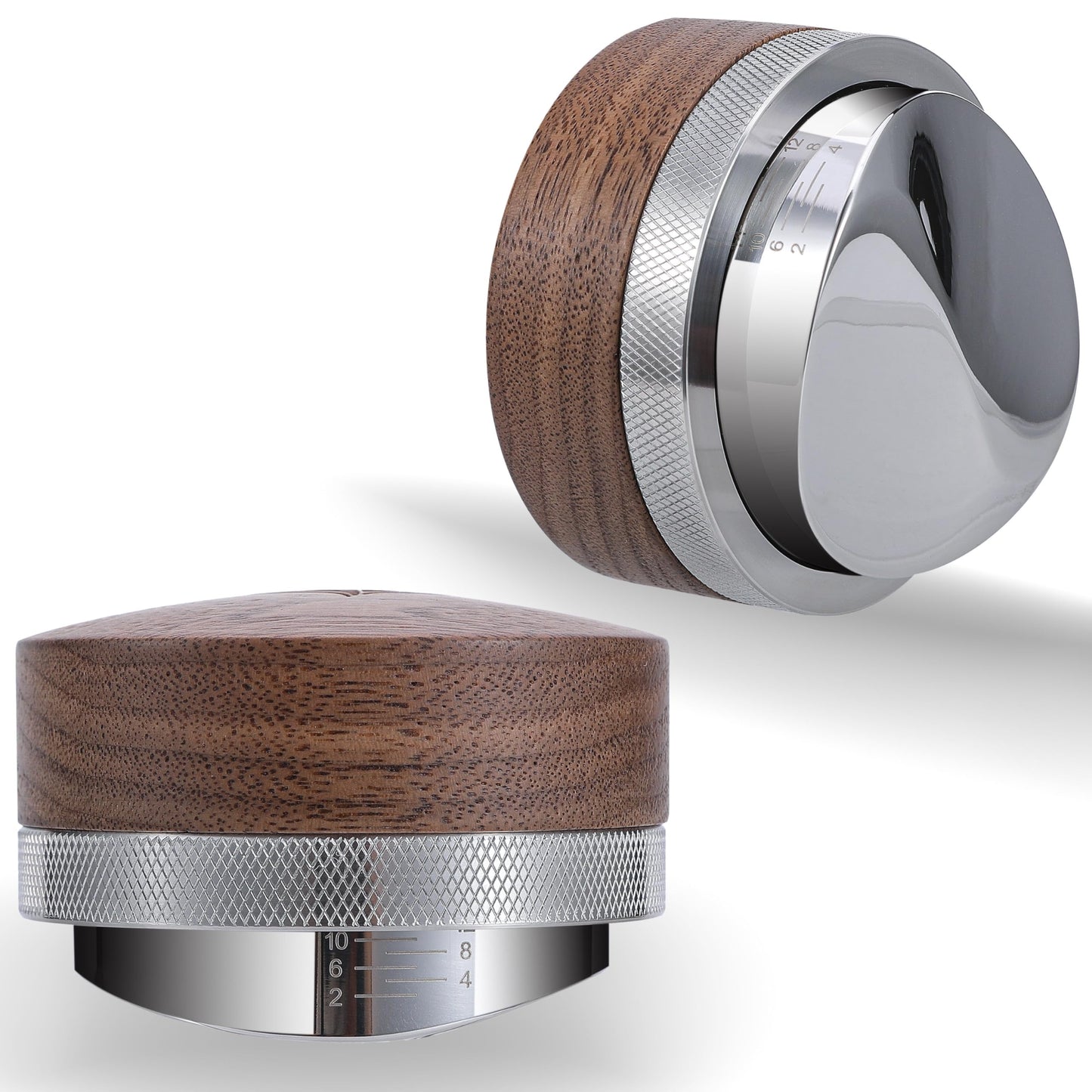 KNODOS 54mm Espresso Distribution Tool Walnut Coffee Distributor Adjustable Depth Stainless Steel Espresso Leveler Compatible with Breville Espresso Machines