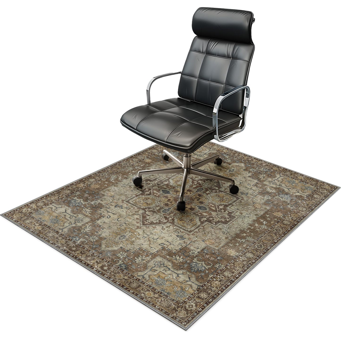 36"x48" Office Chair Mat for Hardwood Tile Floor, Under Desk Carpet Protector for Rolling Computer Chair Mat, Machine Washable Area Rug, Anti-Slip 1/5" Thick Low Pile Thin Vinyl Floor Mat, Brown