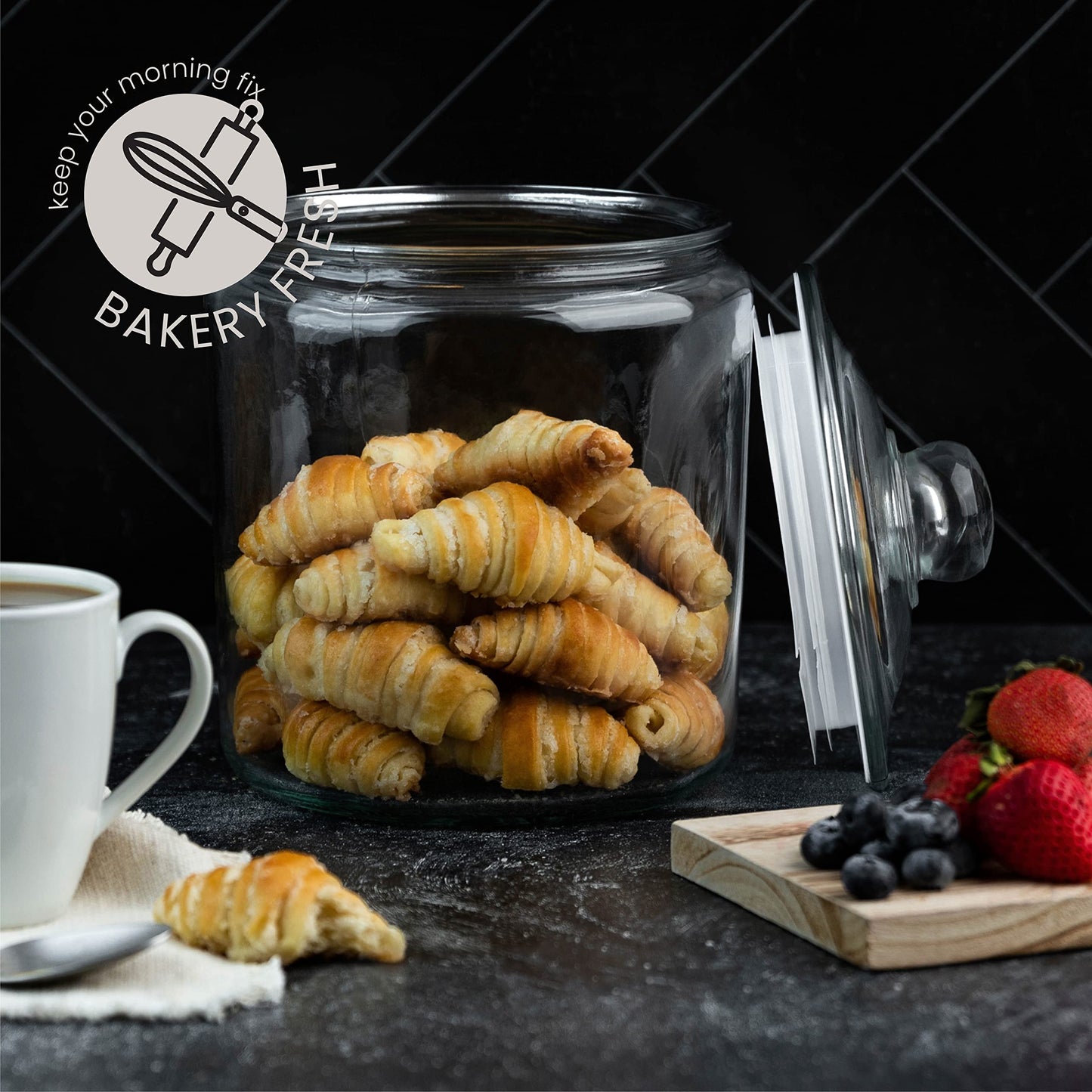 1 Gallon Glass Cookie Jar with Lid – Glass Jar with Lid - Airtight Food Storage Container for Cookies, Candy, Flour, Dog Treats – Clear Large Kitchen Jar for Pantry or Laundry Room