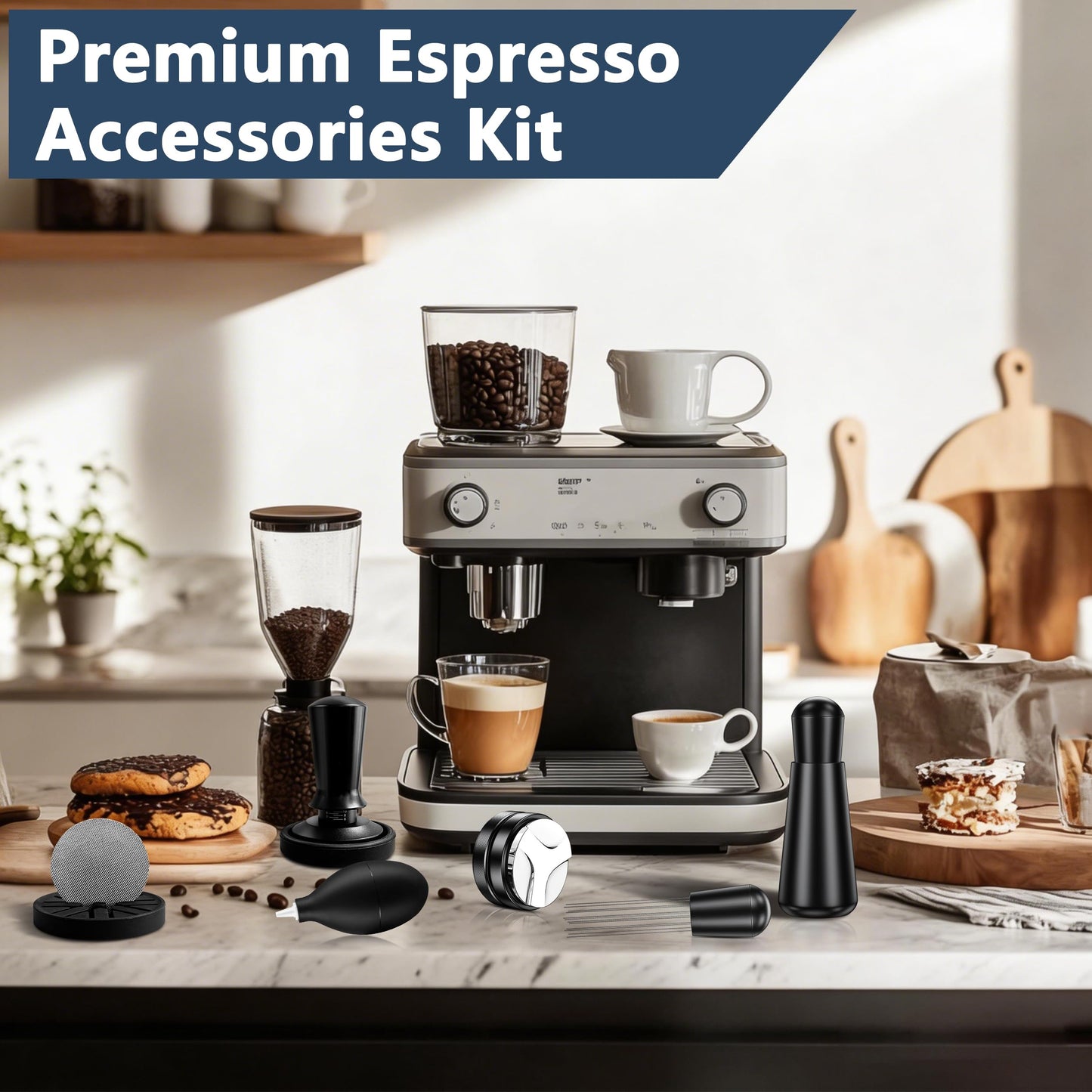 YOZYU 8 Pack Espresso Accessories Kit,54mm Espresso Tool Kit | Coffee Distributor Tamper | WDT Tool | Dosing Funnel | Expresso Puck Screen | Christmas Gift for Espresso Lovers