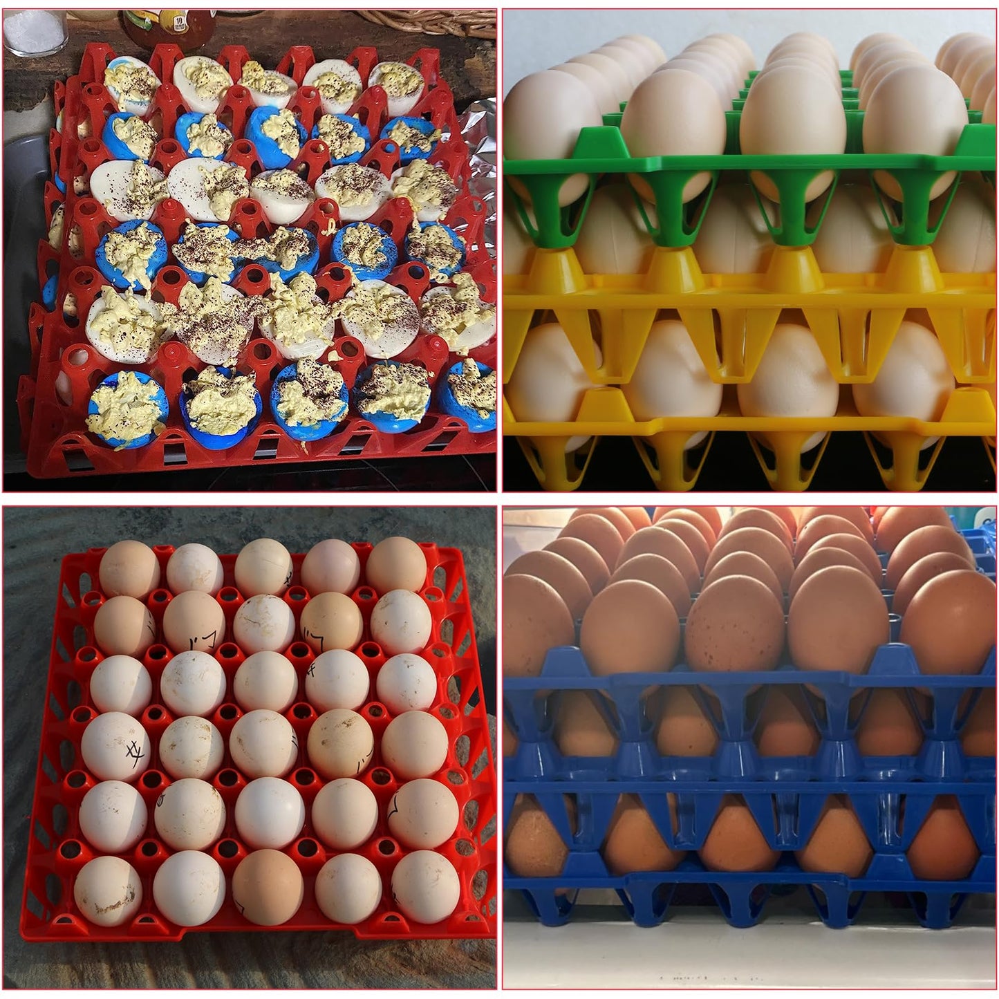DETODDA 16 Pack Plastic Egg Tray Egg Crates, 30 Egg Flats Stackable, Reusable Egg Storage Trays for Chicken Coop & Farm, Large Plastic Egg Holder for Collecting, Storing & Transporting Eggs