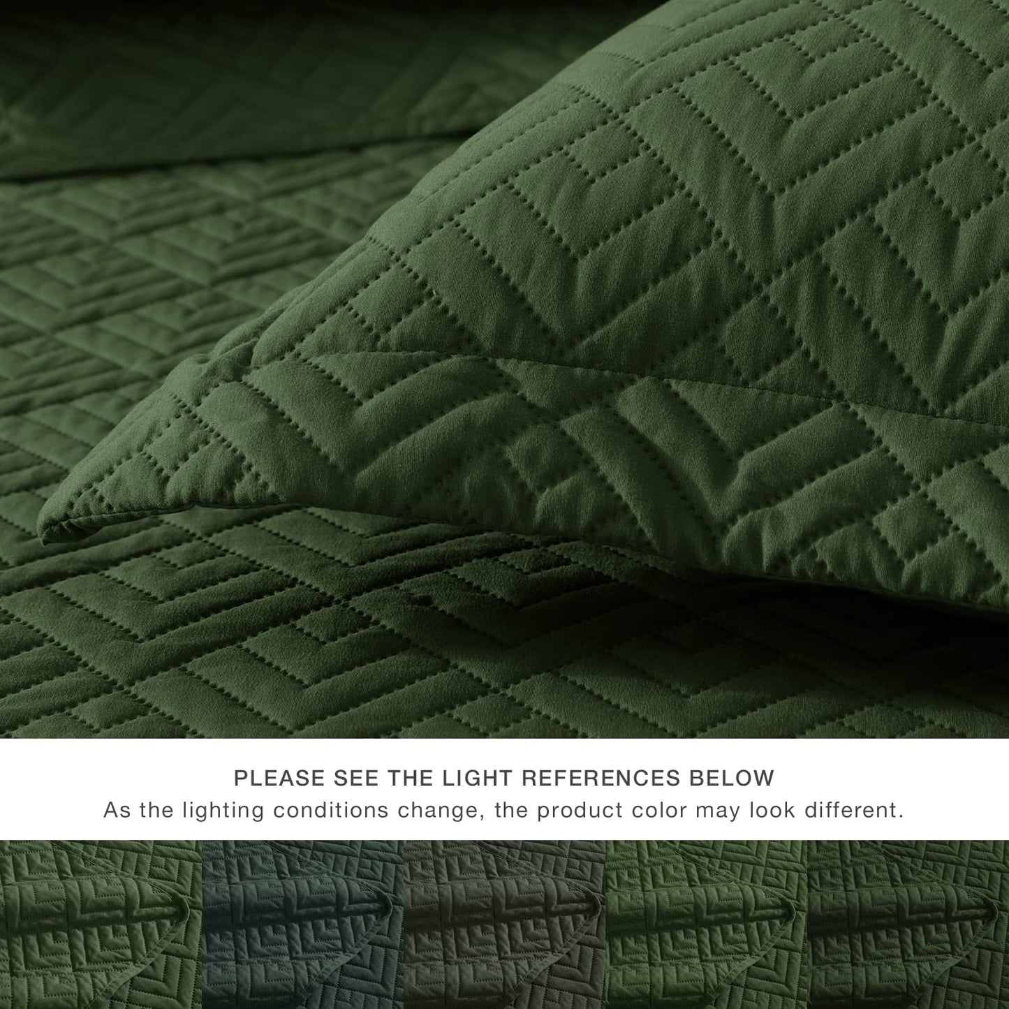 EXQ Home Quilt Set King Size Olive Green 3 Piece,Lightweight Soft Coverlet Modern Style Squares Pattern Bedspread Set(1 Quilt,2 Pillow Shams)