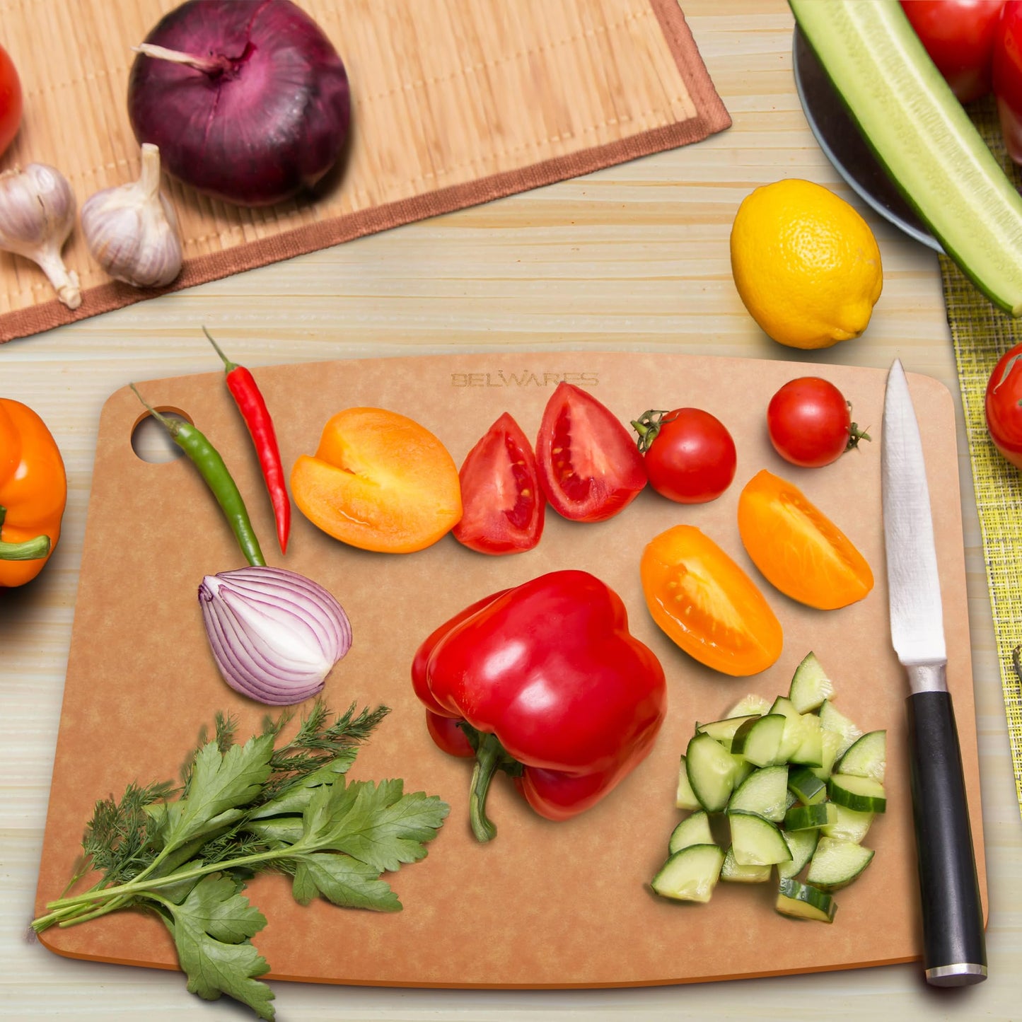 Dishwasher Safe Cutting Board - Extra Large Non Plastic Wood Composite Cutting Board for Kitchen, Thin Lightweight Wood Fiber Chopping Board, Heat Resistant up to 350°F, Knife Friendly, 18 x 12 Inch