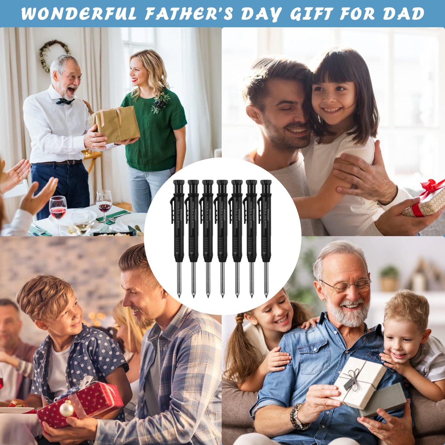 Colarr 10 Pcs Fathers Day Mechanical Carpenter Pencil with 60 Refill Deep Hole Mechanical Pencil Marker with Sharpener Black Solid Gift for Carpentry Architect Birthday