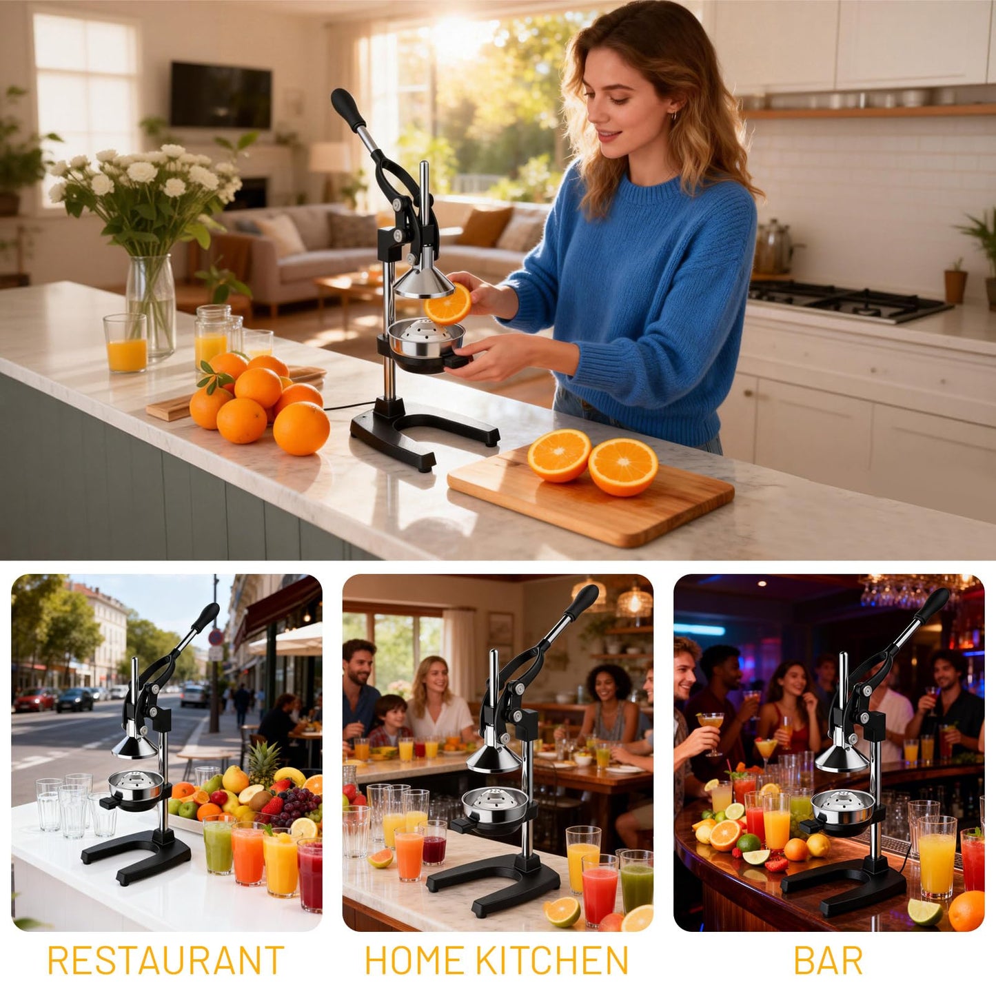 Xiwrdok Cast Iron Juicer Hand Press for Citrus Fruits,Pomegranates,Grapefruits,Heavy-Duty Cast Iron Juicer,Lemon Squeezer Manual,with Stainless Steel Cup,Easy to Use & Clean(Black)