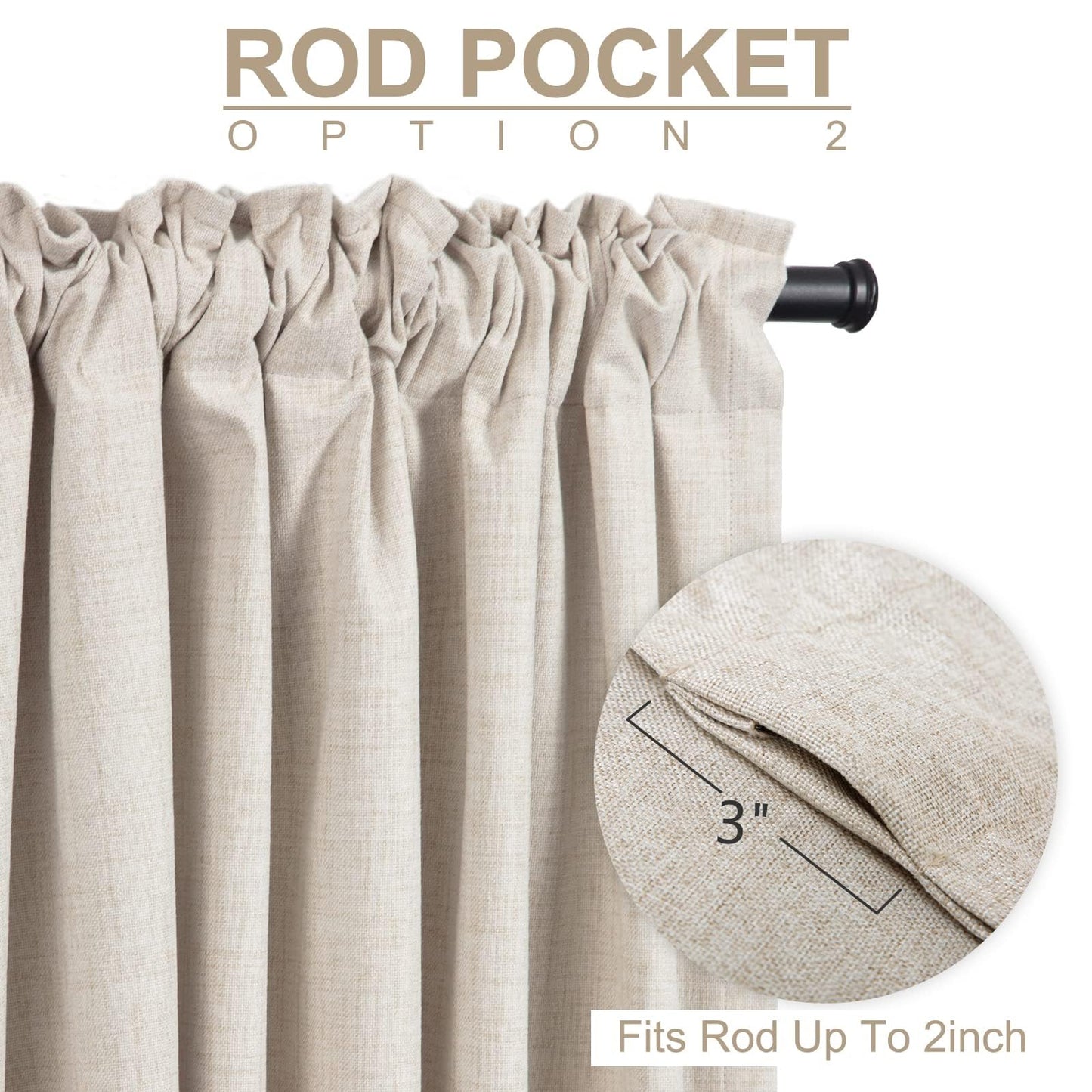 100% Blackout Shield Linen Blackout Curtains for Bedroom 96 Inches Long, Back Tab/Rod Pocket Living Room Drapes, Thermal Insulated Blackout Curtains 2 Panels Set, 50" W x 96" L,Cream