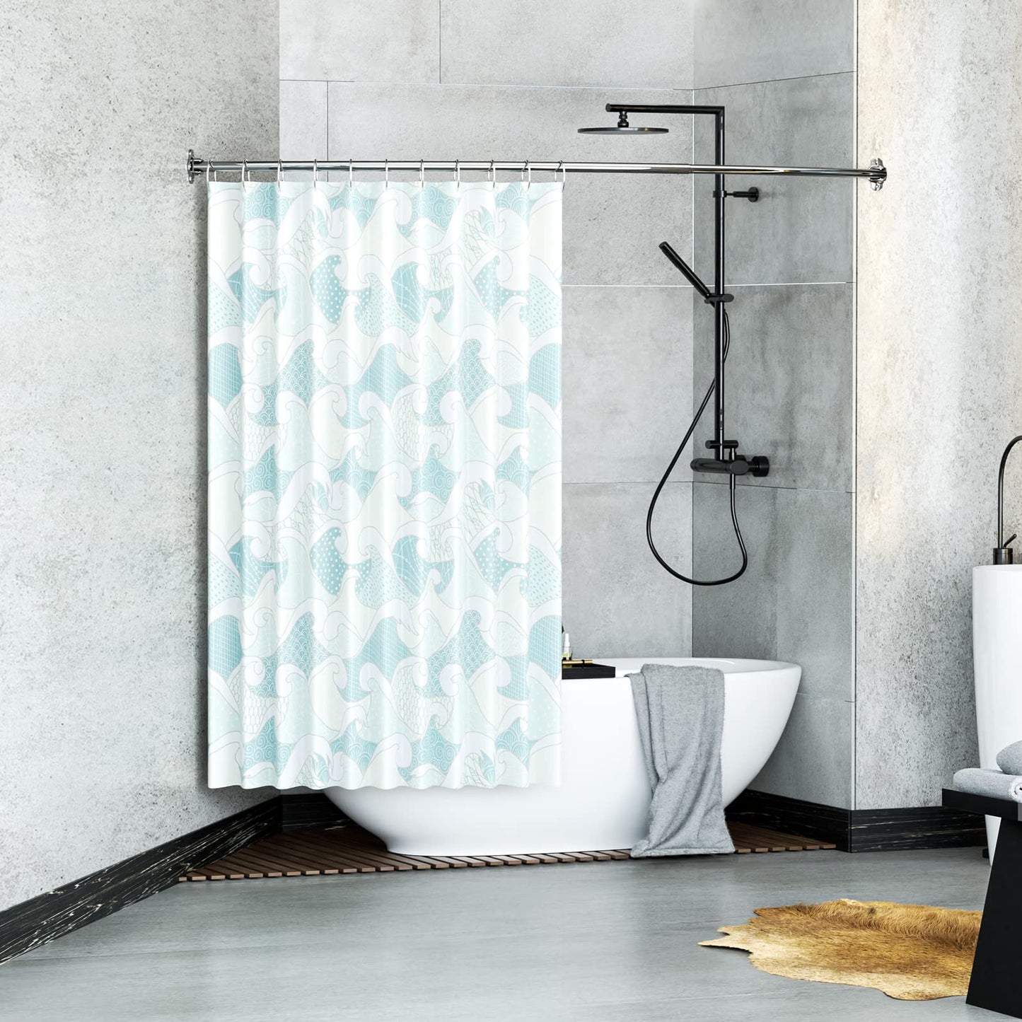 Mcrbeay Curved Shower Curtain Rod, Adjustable 40-72 inches Extra Wide Curved Shower Rods for Bathroom, Stainless Steel Round Shower Curtain Rod for Bathtub, Rustproof, Silver