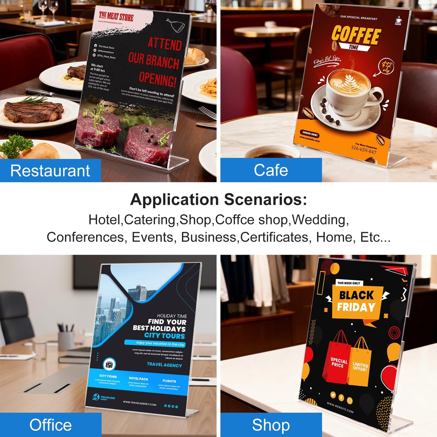 15 Pack Acrylic Sign Holder 8.5 x 11, L-Shape Clear Plastic Display Stand for Tabletop, Acrylic Stands for Flyers, Table Paper Holder, Vertical Sign Holder 8.5x11 for Restaurants, Office and School(Slant 15 Pack 8.5x11)