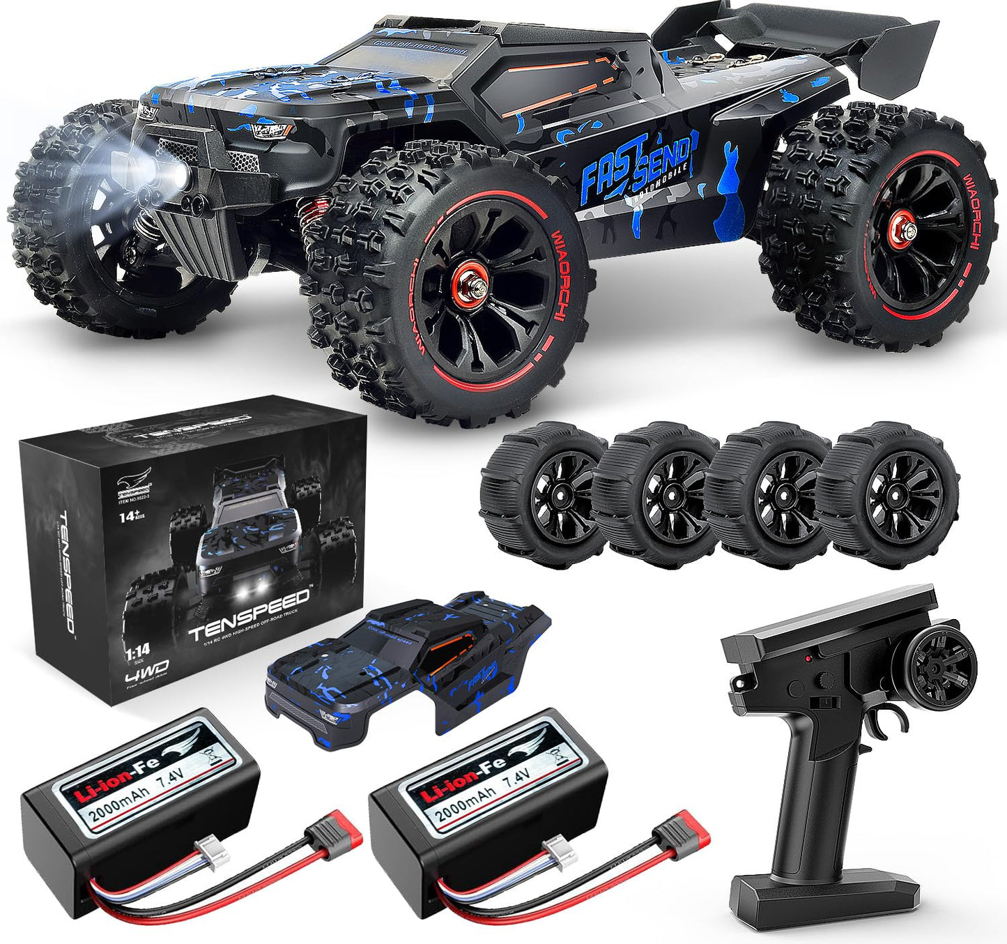 1/14 Scale RC Cars for Adults, 60+ KM/H High Speed RC Truggy, 4X4 Off-Road Remote Control Truck, Waterproof Electric Car with 2S Battery, All Terrain RC Vehicle for Snow, Sand, Beach & Rocky Surfaces