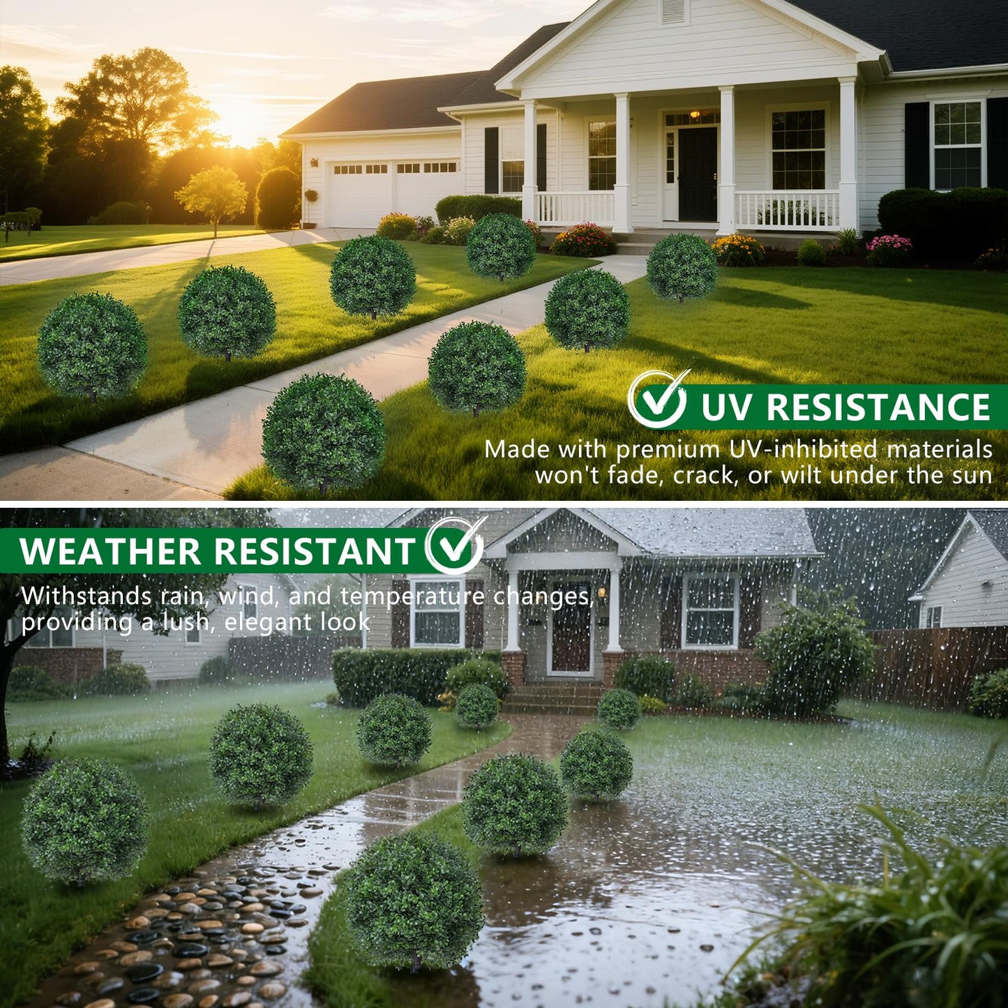 Artificial Boxwood Topiary Trees with Ground Spike,2 Pieces Fake Pine Shrubs Bushes, UV Resistant Faux Evergreen Cypress Tree Plants for Indoor Outdoor Planters Front Porch