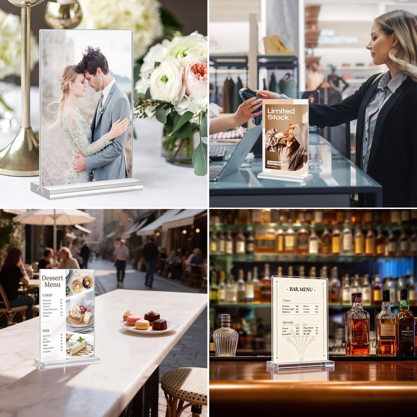 Acrylic Sign Holder 8.5 x 11, 12 Pack Acrylic Display Stand, Double-Sided Clear Sign Holder, Vertical Plastic Stands for Display, Stand up Table Top Frame Paper Holder for Office Business Store Restaurants