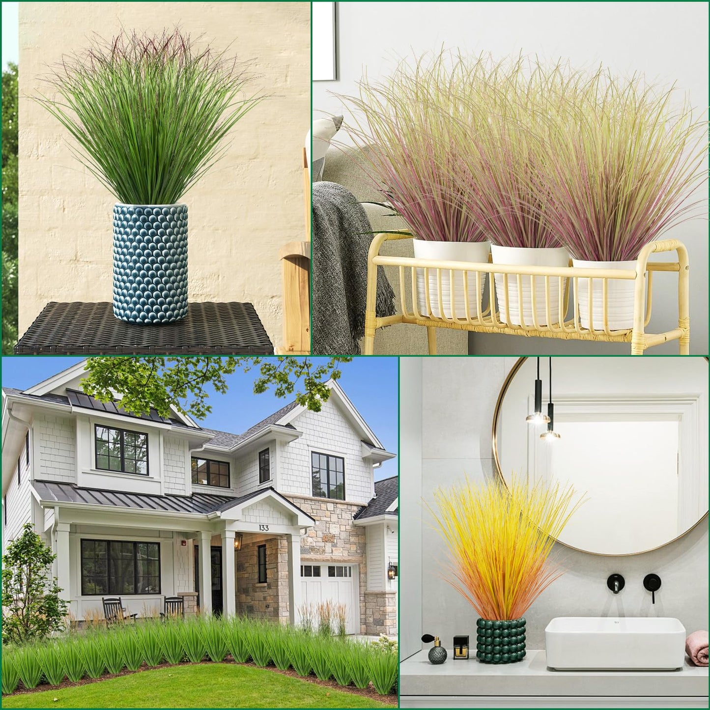 LUZOGA 24Pcs Artificial Grass Plants, Faux Shrubs Wheat Grass, Artificial Tall Grass Fake Plants for Outdoor Decor,Artificial Greenery Stems Weed for Room Indoor Home Decor(Green Red Tail)