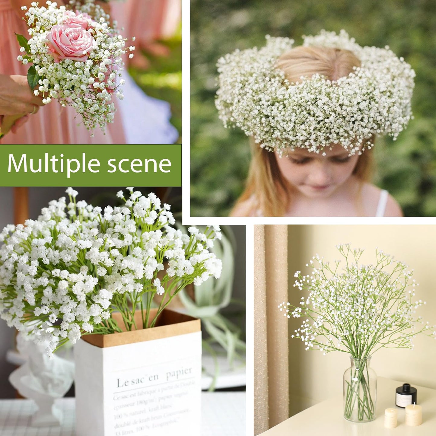 Cherica 36 Pcs Babys Breath Artificial Flowers, Baby Breath Flowers Artificial Bulk Long Stem Fake Babies Breath Faux Gypsophila White Flowers Artificial for Decoration (No Eucalyptus Stems)