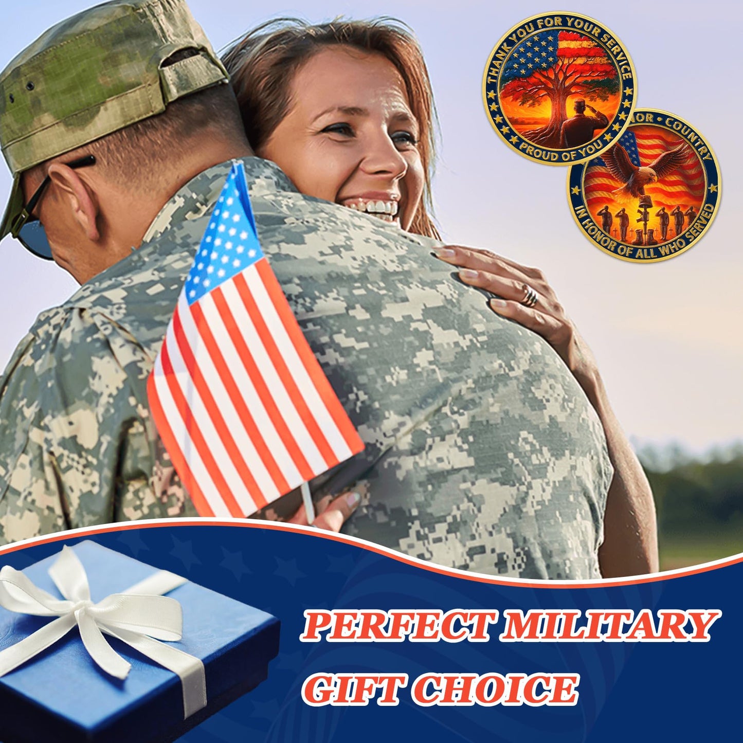 ASmileIndeep Military Challenge Coins - Thank You for Your Service Bulk Veterans Challenge Coin Military Appreciation Gifts for Men Women Veterans Army Patriotic Military Gift (24 PCS)