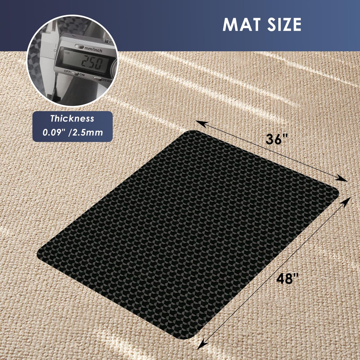 Vicwe Office Chair Mat for Carpet, 48"x36" Anti-Slip Waterproof Floor Protector Desk Chair Mat for Rolling Chairs, Heavy Duty Chair Mat with Studs,Easy Glide Floor Mat for Home,Gaming