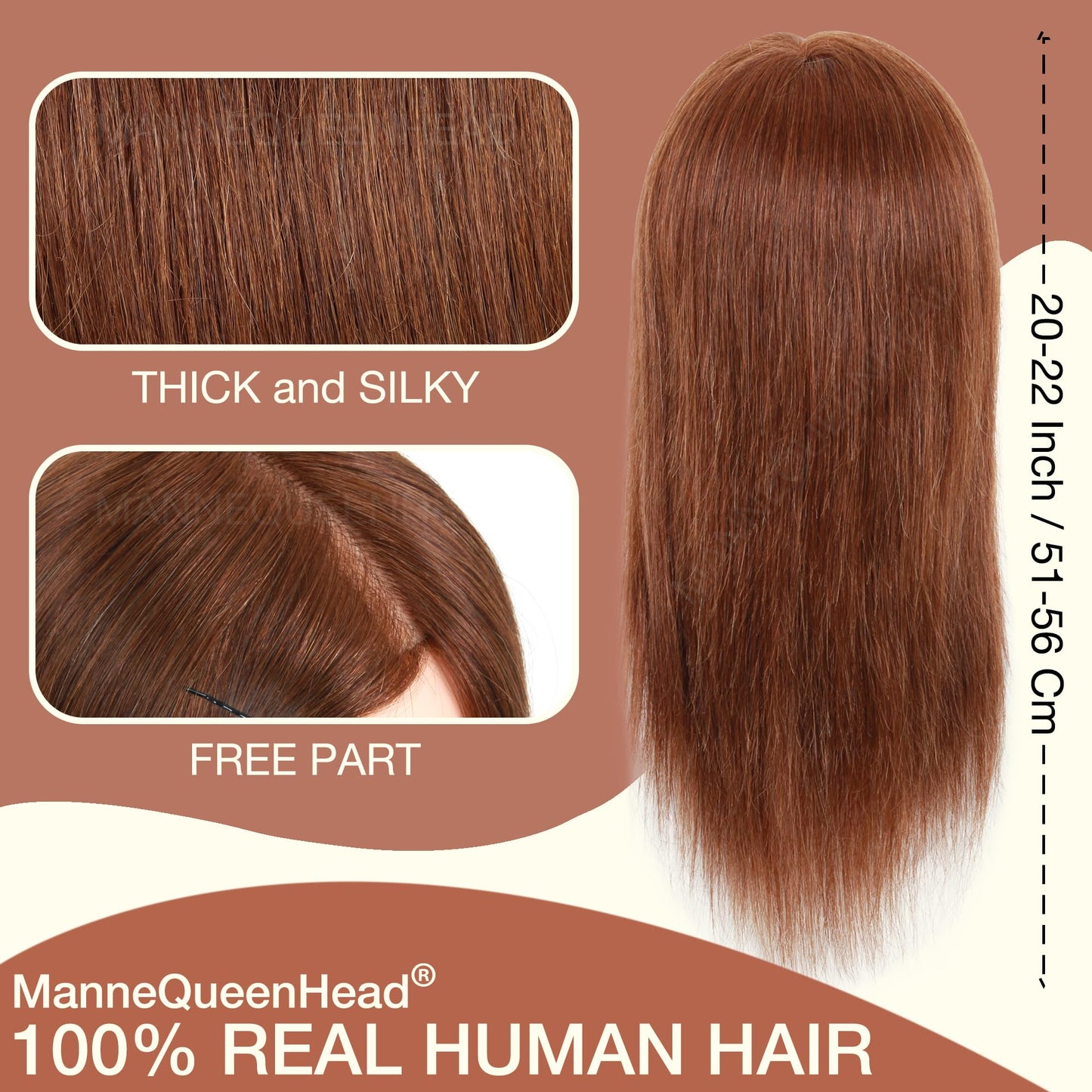 Mannequin Head with Human Hair - 20-22" Cosmetology Mannequin Head with 100% Real Human Hair for Braiding Practice Cutting - Manikin Head with Human Hair for Hairdresser (Brown)