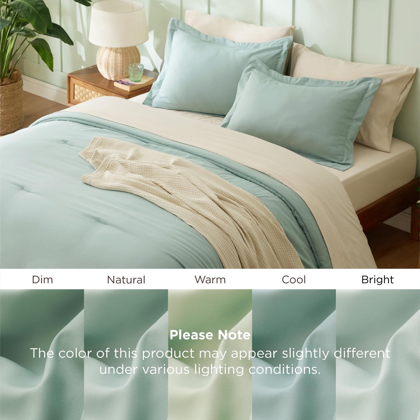 Bedsure Queen Comforter Set - 7 Pieces Sage Green Queen Bedding Set for All Seasons, Boho Contrasting Design Bed in a Bag with Comforter, Sheets, Pillowcases & Shams