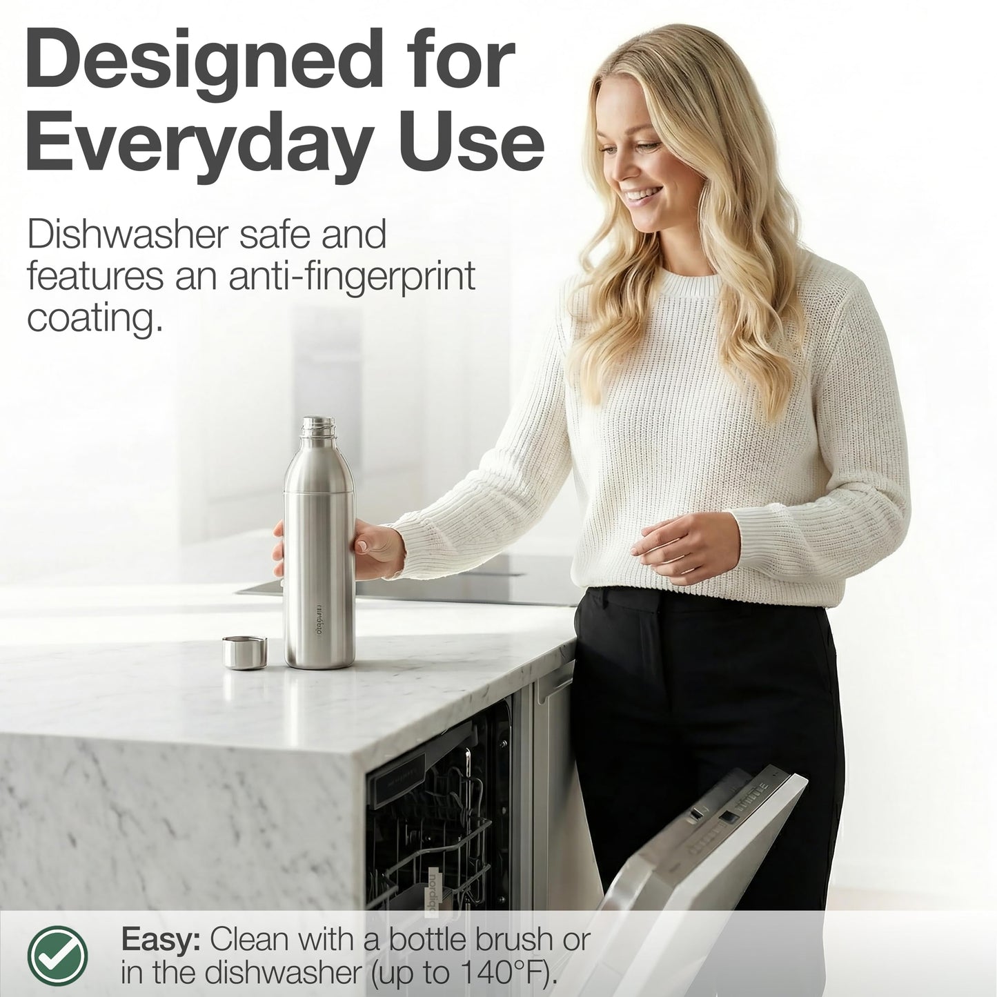 Nordiqo Stainless Steel Carbonating Bottle 43 oz | Compatible with Aarke Carbonator 3 (Not Pro) and SMEG Soda Makers | No Expiration date | Plastic-Free | Dishwasher Safe | Replacement Bottle
