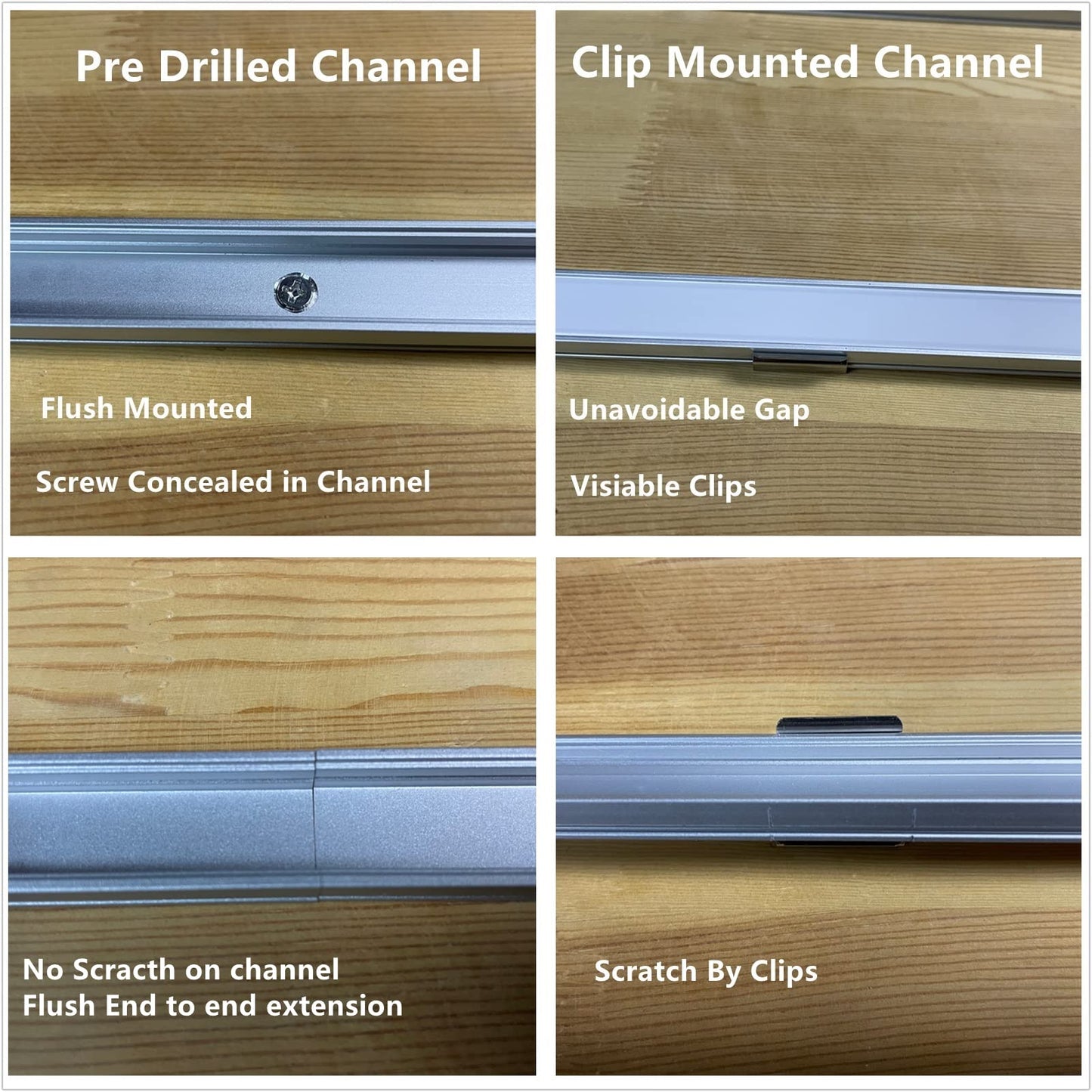10-Pack Pre-Drilled Countersunk Hole 3.3FT LED Strip U Channel Diffuser, Hacksaw Easy Cut Tight and Flush Mounted Under Cabinet Tape Light Aluminum Low Profile with Screw and End caps (10)