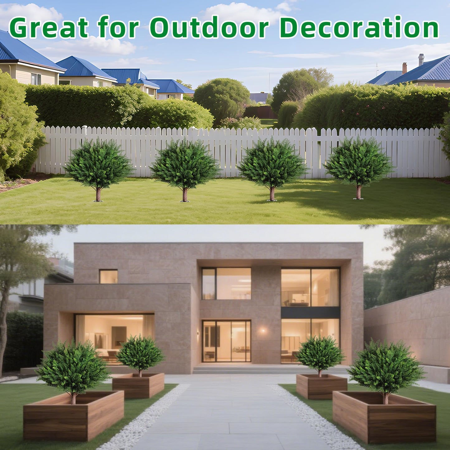DIAFA Artificial Outdoor Plants 2 Pack Topiary Tree Spikes, UV Resistant Fake Shrubs for Front Door Garden