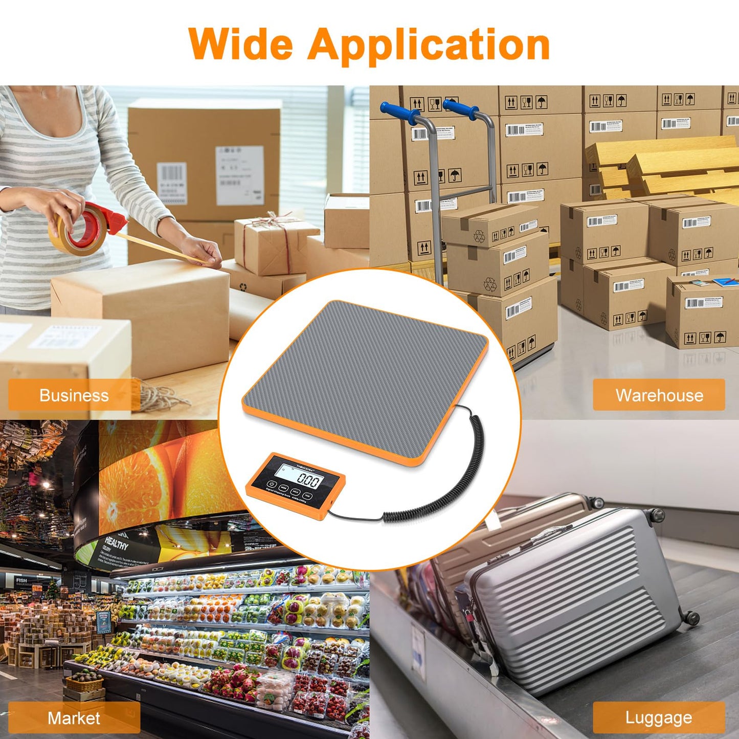THINKSCALE Shipping Scale, 10g Precision Postal Scale - 440lb Capacity, Lightweight Postage Scale for Packages, Luggage, Mail, Ecommerce, Warehouse & Home, Battery & AC Adapter Included