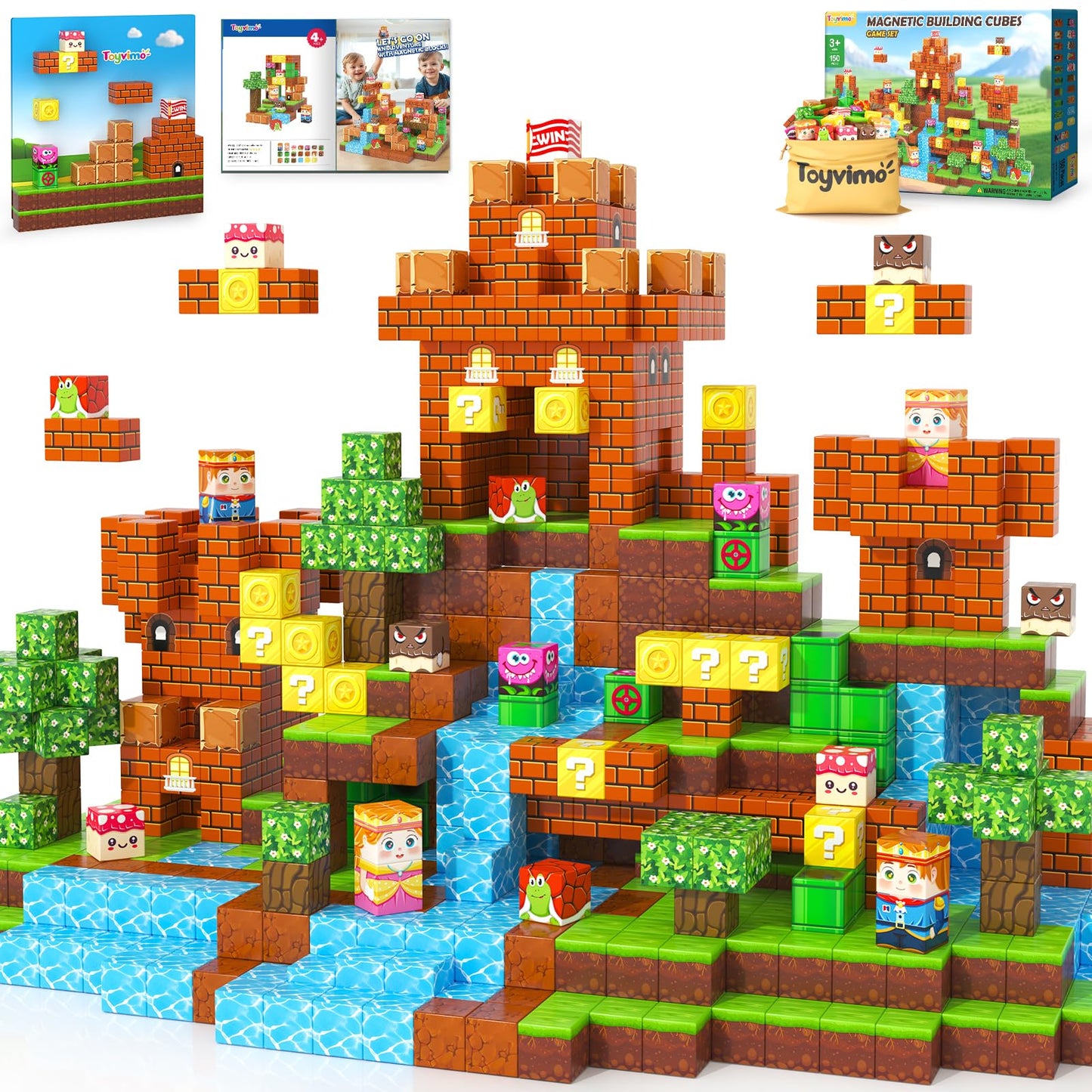 150 PCS Magnetic Blocks: Magnet Toys for Kids Ages 3+, STEM Sensory Building Cubes for Toddlers, Magnetic Tiles for 3-12 Boys & Girls Years Old, Stacking Game Toy for Travel Birthday Gifts