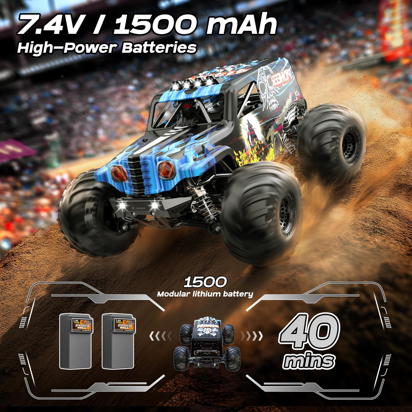 1/14 Brushless RC Cars for Adults, Max 42mph Oil Shock Absorber Electric 4WD High-Speed RC Car, Remote Control car for Adults RC Truck with Two 2S Lipo Batteries, Compatible with 3S Lipo