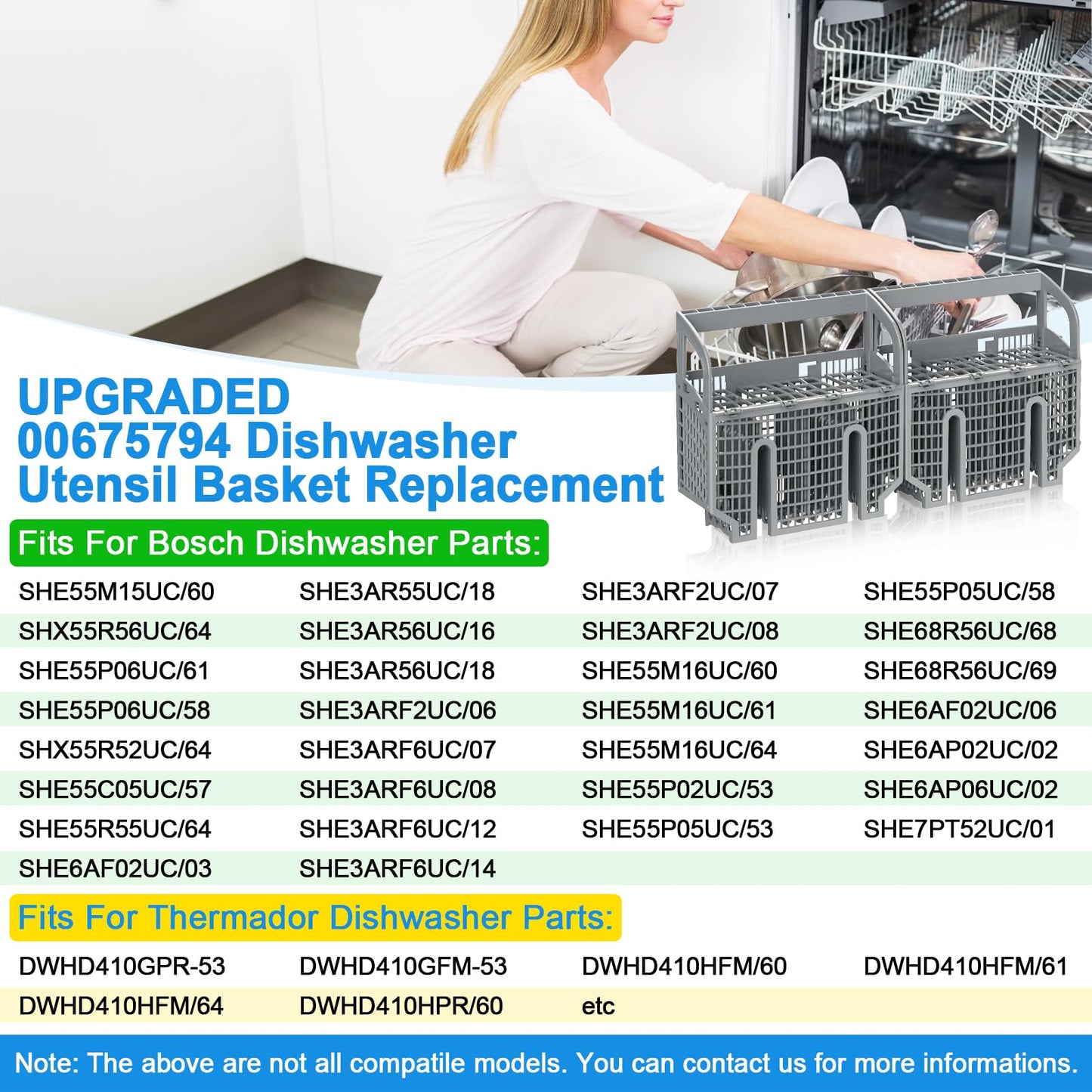UPGRADED 00675794 675794 Dishwasher Silverware Basket Compatible with Bosch Dishwasher Parts,Bosch 00675794 Cutlery Basket Utensil Rack Holder,Replaces 704855 00704855 9001396277