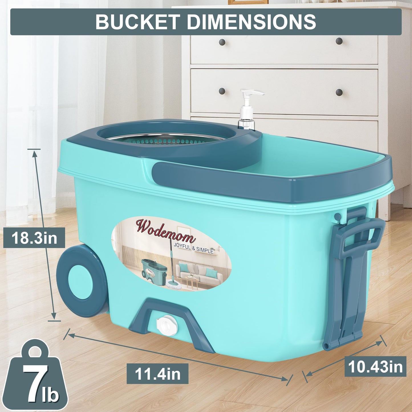 Spin Mop and Bucket System, Mop and Bucket with Wringer Set,Mops for Floor Cleaning,Household Supplies Tools with 6 Replacement Refills,61" Extended Handle for Household Hardwood Floor - Green