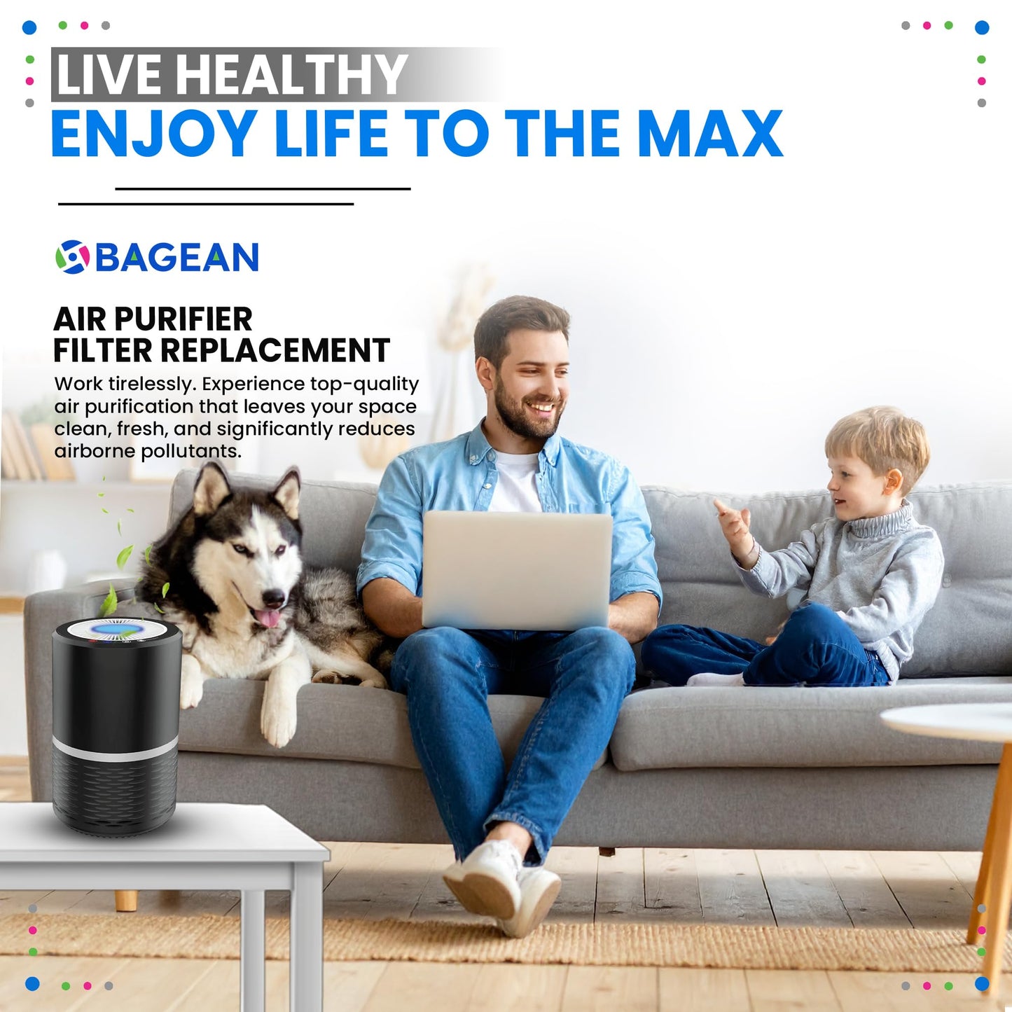 Bagean LV-H132 Replacement Filter for Levoit Air Purifier Compatible with Levoit Replacement Filter - Certified H13 True HEPA with Activated Carbon Filters 99.97% of Particles and Purifies Air (4-Pk)