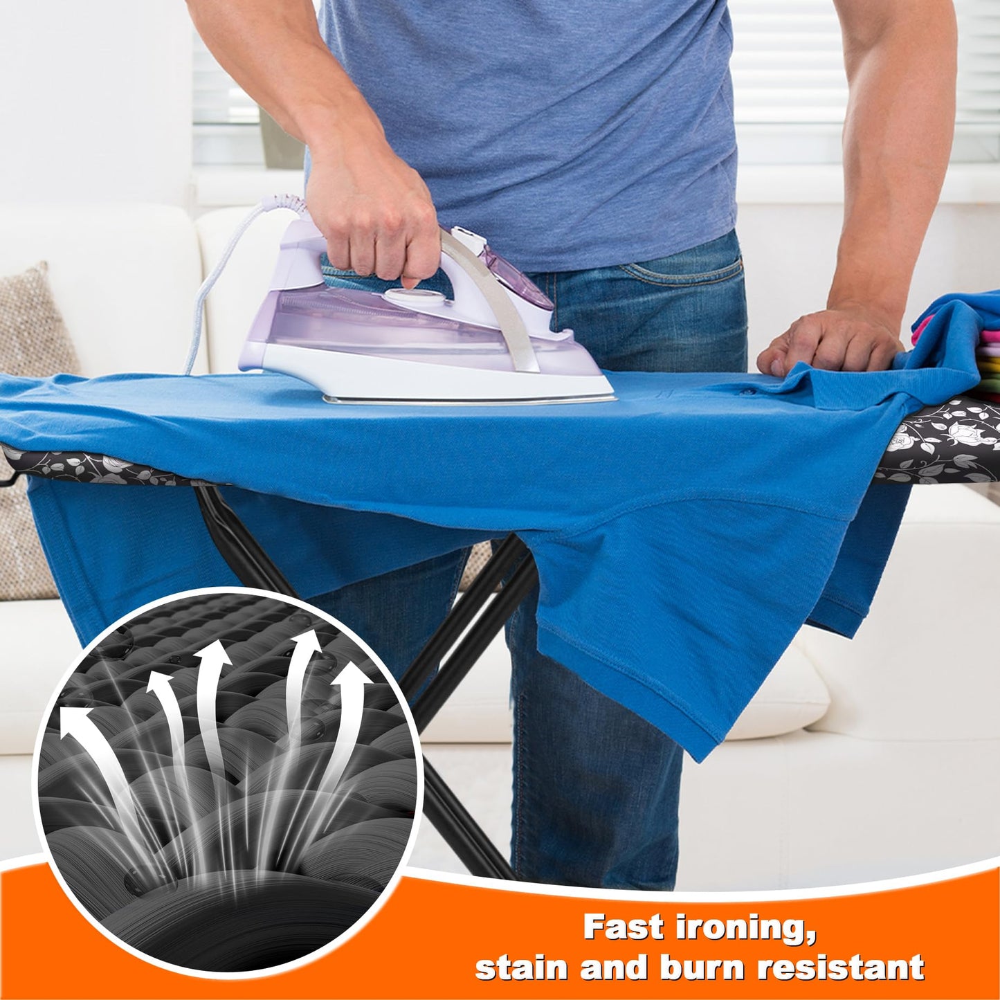 HLILBTE Ironing Board, Compact Ironing Board 13x43 Ironing Area with Extra Thick Height Adjustable Ironing Boards, Stable Structure, Easy to Fold,Silicone Iron pad