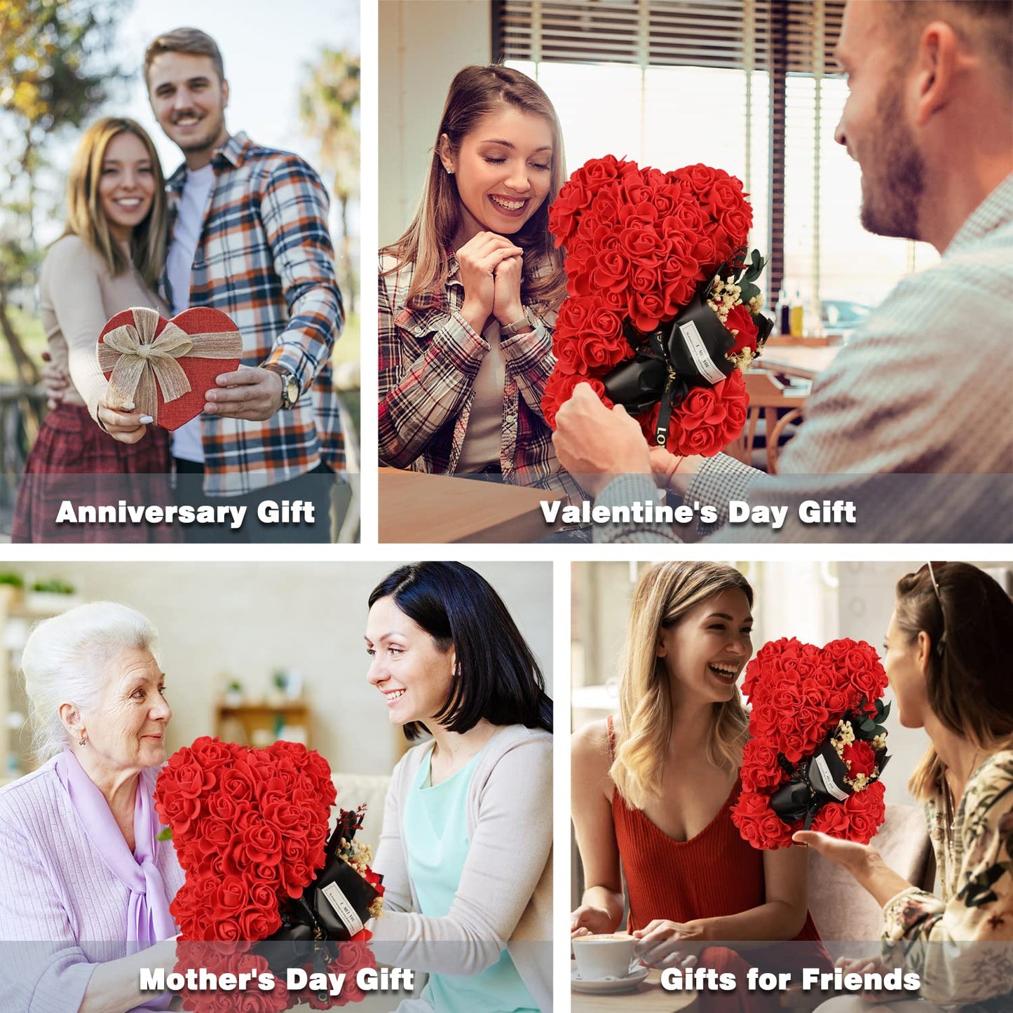 Rose Bear Gifts for women, Rose Bear Artificial Rose with I Love You Necklace Teddy Bear, Romantic Flower Bouquet Gift for Wife, Mom, Grandma, Perfect for Birthday, Mothers Day & Anniversaries