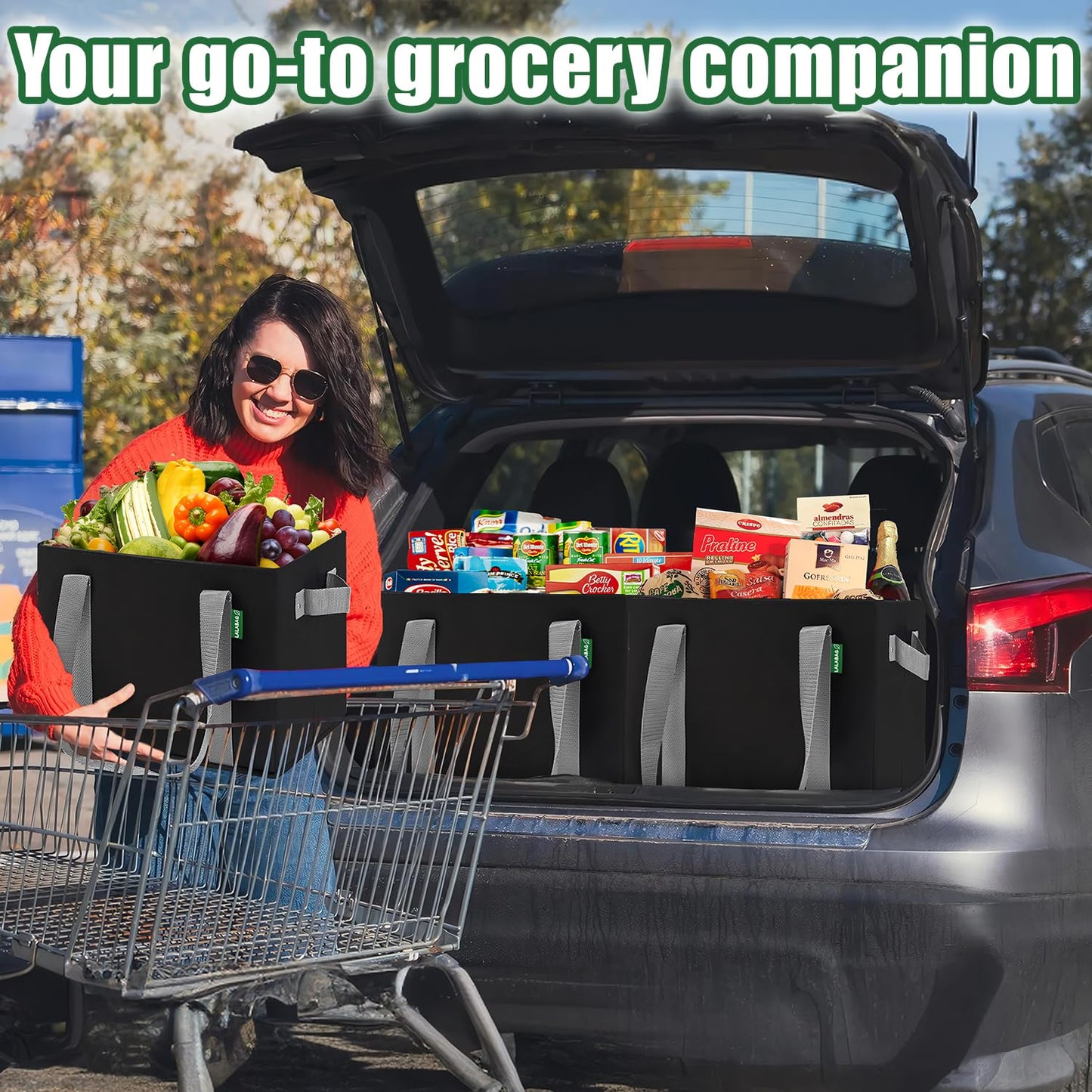 Reusable Grocery Bags (3 Pack ) - Heavy Duty Eco Tote Bags with Box Shape to Stand Up, Hold Up to 65 Lbs - Stay Open & Fold Flat - Foldable Reusable Shopping Bags with Long Handles & Hard Bottom