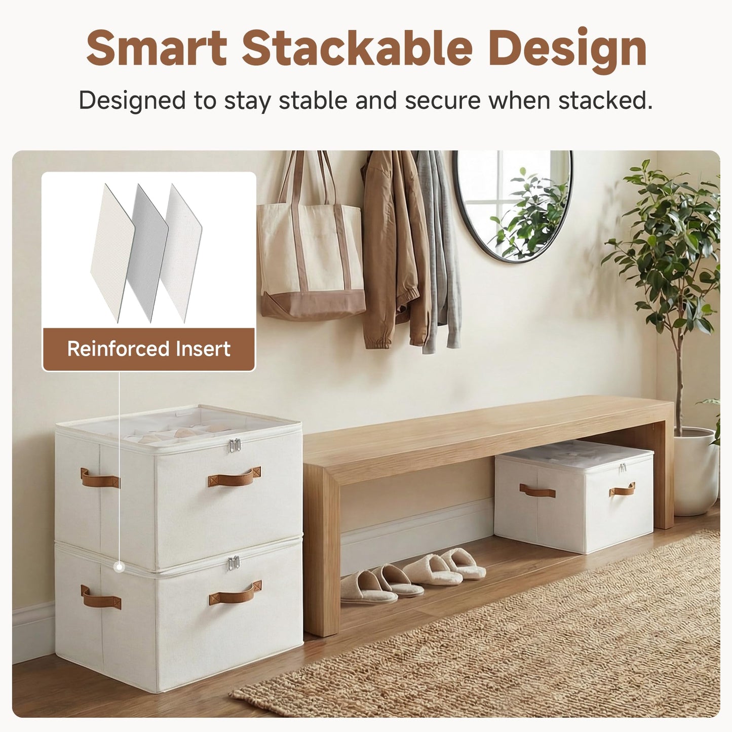 StorageWorks Shoe Organizer for Closet, Shoe Storage Cubby Containers with Adjustable Dividers and Clear Cover, Fits up to 16 Pairs, Foldable Shoe Storage Box for Closet, Entryway, Beige