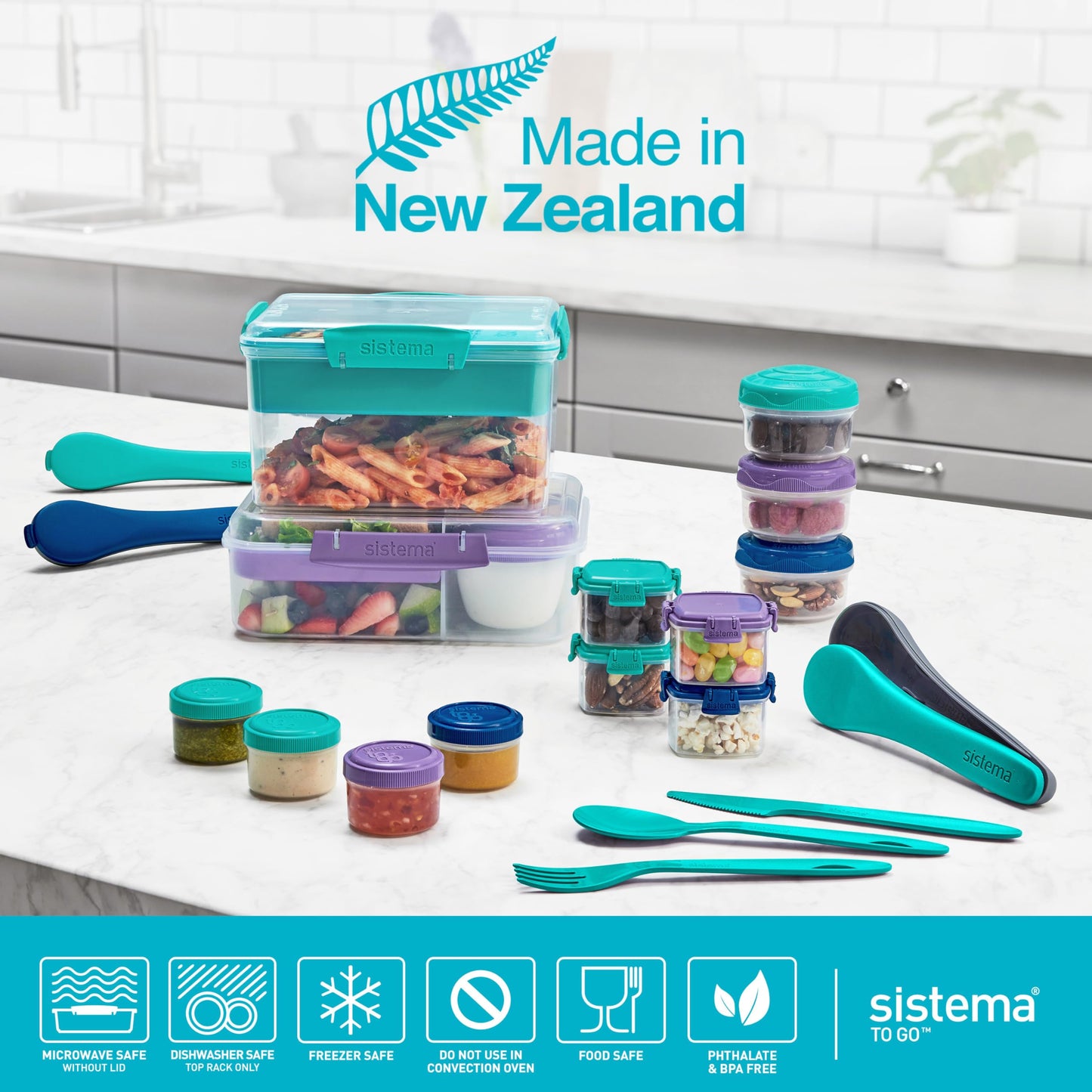 Sistema To Go 1.48L (2-Pack) Bento Box Food Storage Containers, School Lunch Boxes with Removable Dividers & Snack Pot, Two 1.48L Containers, Freezer, Microwave, & Dishwasher-Safe, BPA-Free