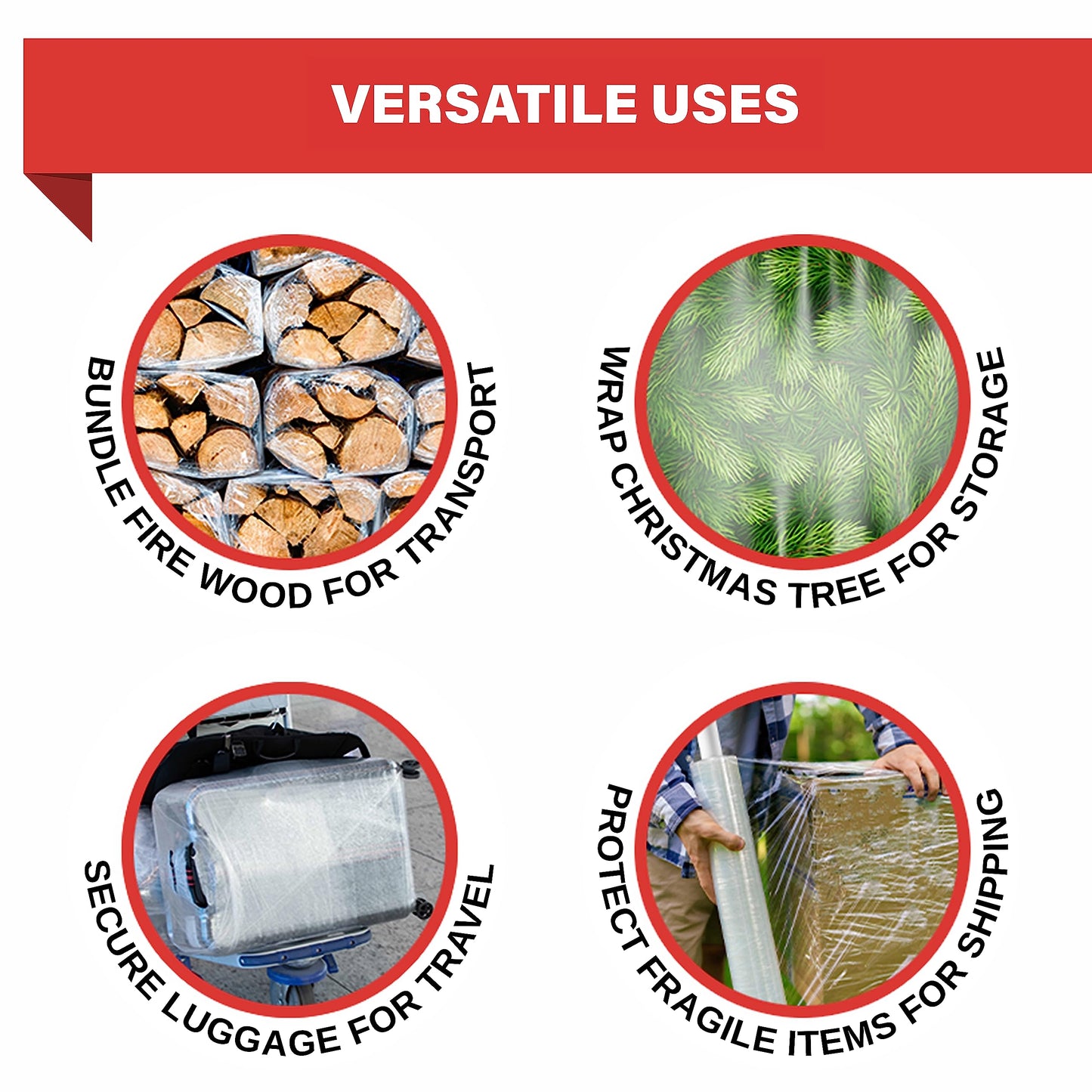 Stretch Wrap with Handle Industrial Strength 4 Pack 11" x 1000 Ft 60 Gauge Thick Shrink Wrap Roll for Moving Supplies, Furniture, Pallets, Plastic Wrap for Packing, Heavy Duty Stretch Film