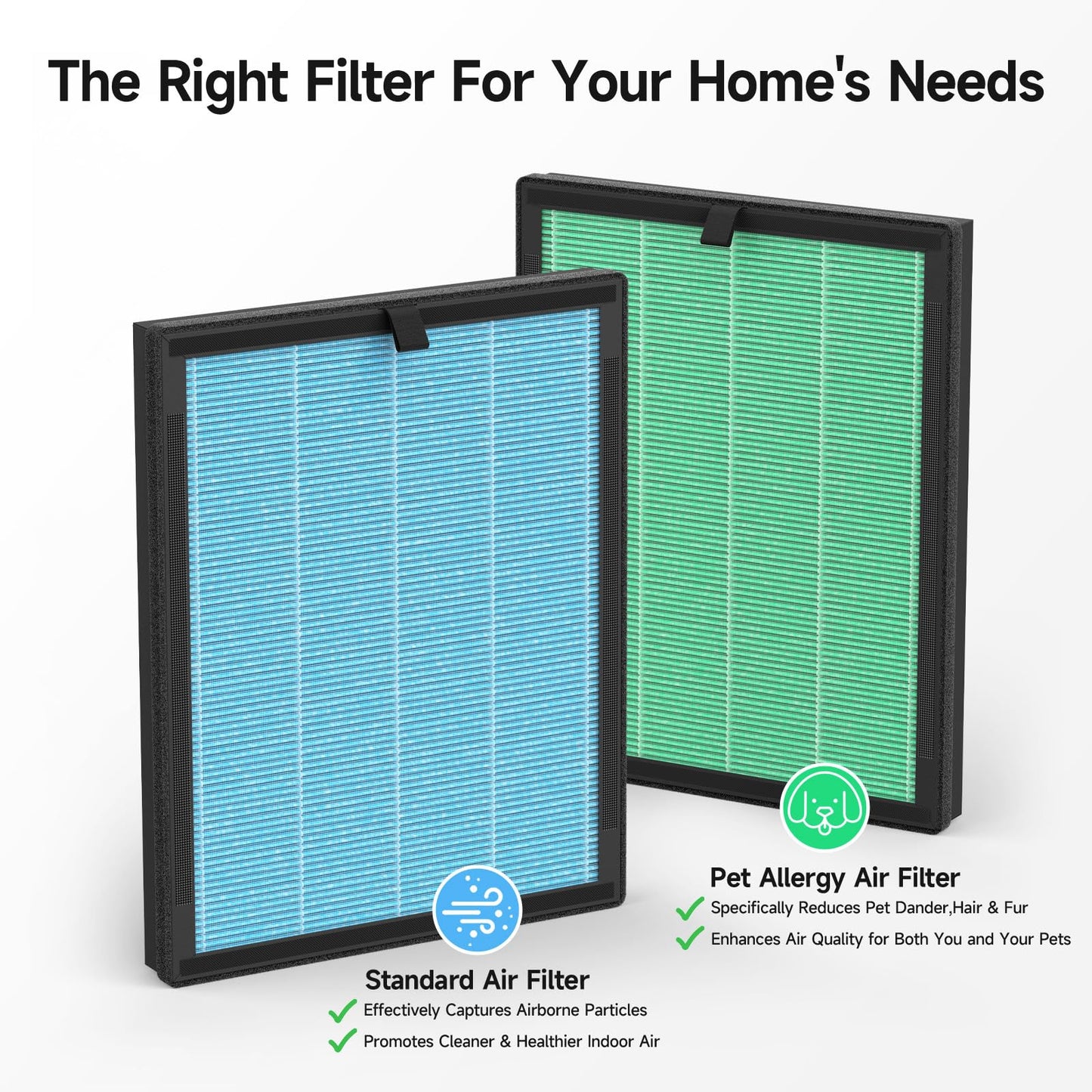 DH-JHD08 Air Filter Replacement, Compatible with VOOPNU DH-JHD08 Air Purifier, with True H13 HEPA Washable Filter, Pet Dander Version (Green), 4 Pack