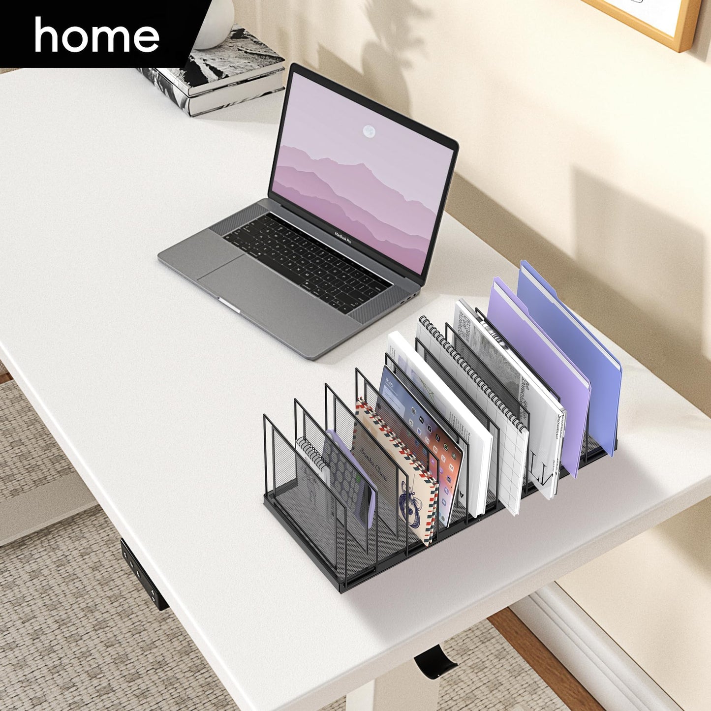 JMHUD 9-Section Desk File Organizer, Vertical File Holder, Mesh Desktop File Folder Metal File Organizer Stand for Office Home Classroom, Black, 2 Pack