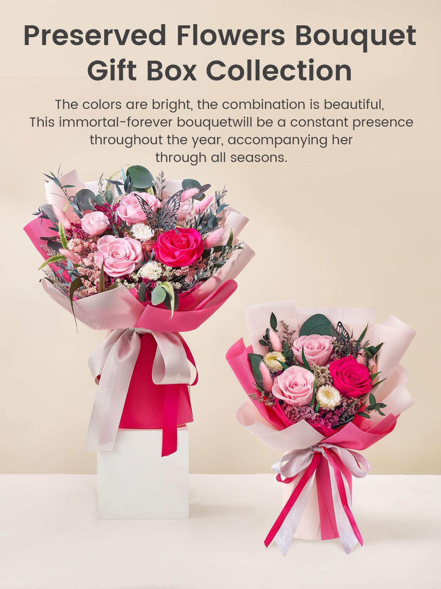 Polylove Flowers for Delivery Prime Forever Flowers Bouquet Preserved Roses Bouquet Flower Gift for Women Wife Mother Day Graduation Birthday (Hot Pink, Small)