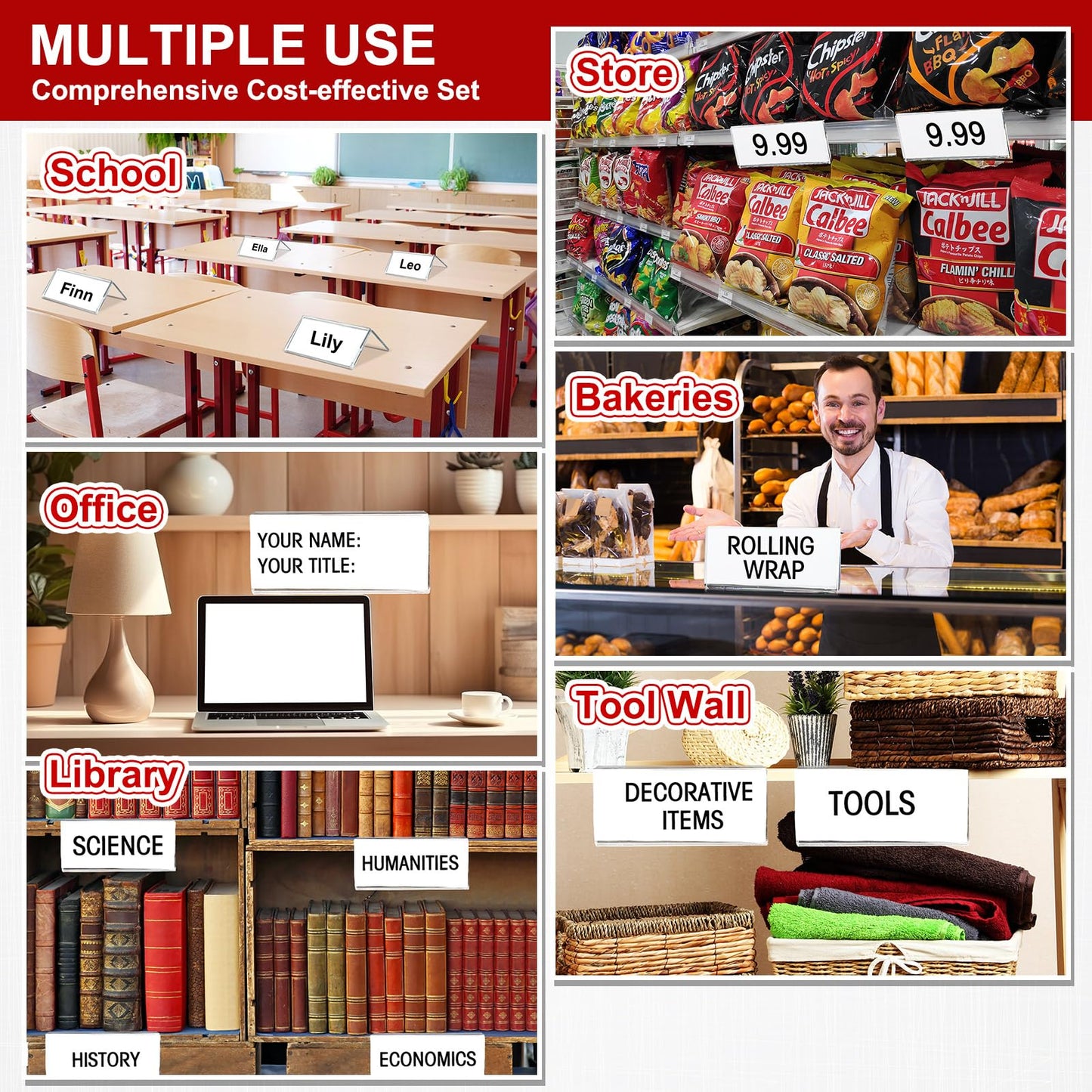 Thyle 50 Pcs Acrylic Rigid Shelf Label Holders for Library Supplies Shelf Labels with Dots Clear Desk Name Plate Store Bakeries Shelves Display Markers (2 x 4 Inch)