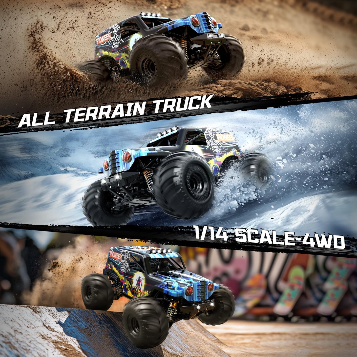 1/14 Brushless RC Cars for Adults, Max 42mph Oil Shock Absorber Electric 4WD High-Speed RC Car, Remote Control car for Adults RC Truck with Two 2S Lipo Batteries, Compatible with 3S Lipo