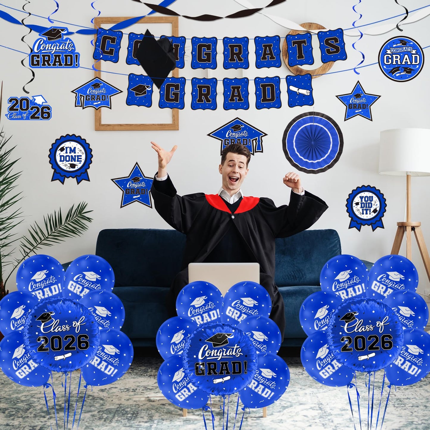 Graduation Decorations 2026 Set - Congrats Grad Banner, Class of 2026 Backdrop, Balloons & Streamers Kit - Complete Party Supplies for High School & College Celebrations