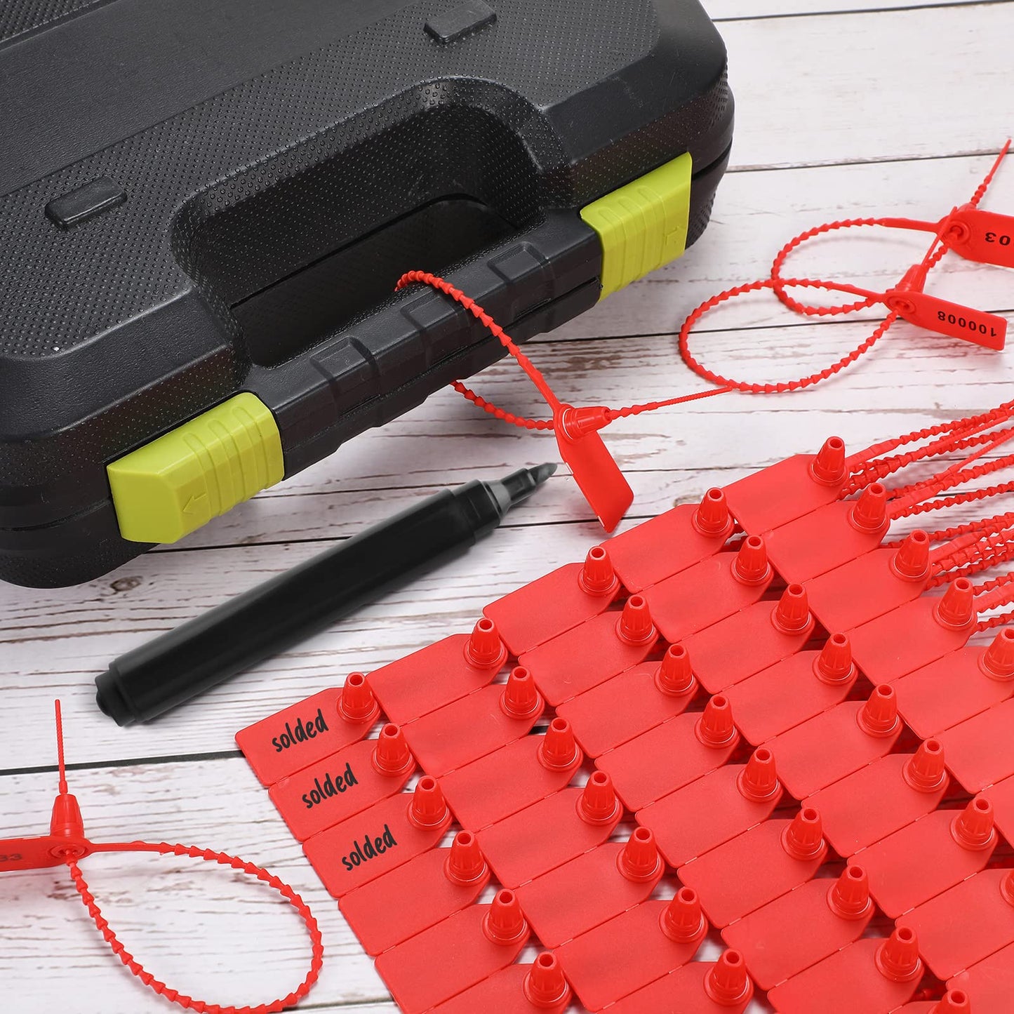 1000 Pcs Plastic Tamper Seals Fire Extinguisher Tags Security Tags Seals Safety Numbered Zip Ties Labels Safety Disposable Self Locking Signage 250 mm Length (Red)