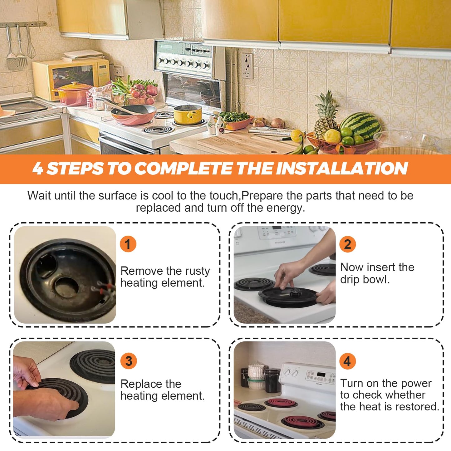 【UPGRADED】5304430149 5304430150 Porcelain Drip Pan Bowls & MP22YA Electric Range Burner Element Unit Set Fit for Frigidaire Kenmore Crosley Range Oven Stove Replace 318067041 318067051 by Beaquicy