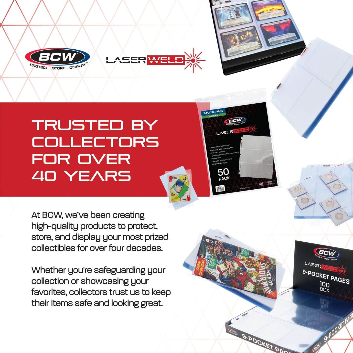 BCW Laserweld 3-Pocket 4x6 Photo Sleeves for 3 Ring Binder | Archival Photo Album Refill Pages | 100 Count
